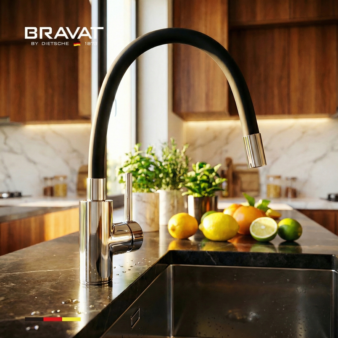 Смеситель для кухни с гибким изливом черный BRAVAT (F7800931CP-SW) - фото 7