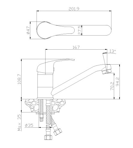 Смеситель для кухонной мойки Rossinka Y (Y35-22) - фото 2