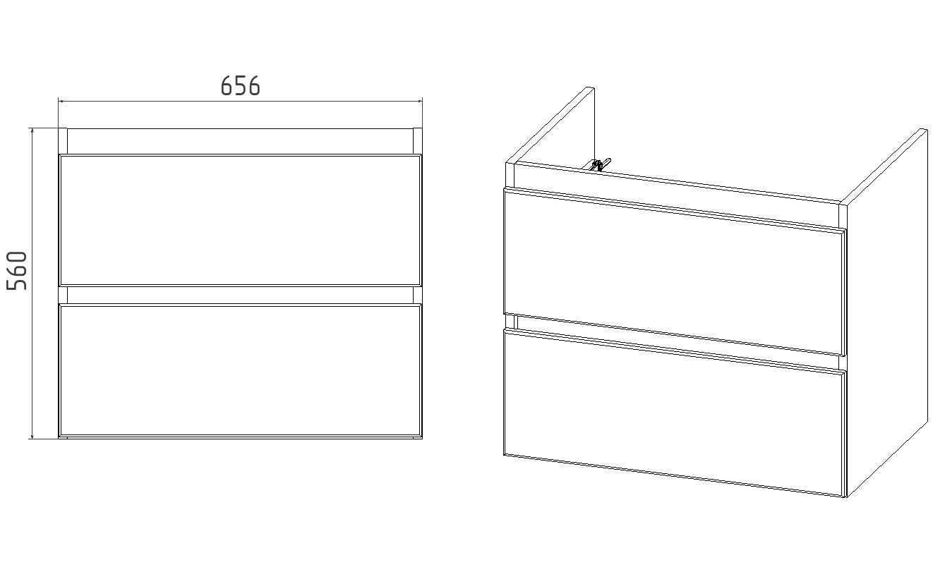 Тумба VIANT "Мальта" 2 ящика подвесная белая 425х655х560 под раковину .S-UM-COM70/1-w (COMO 70) (VMAL70COBEL-T2YP) - фото 3