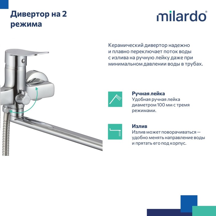 Смеситель для ванны и душа Milardo Demi (DEMSB00M10) Смеситель для ванны и душа Milardo Demi (DEMSB00M10) - фото 5