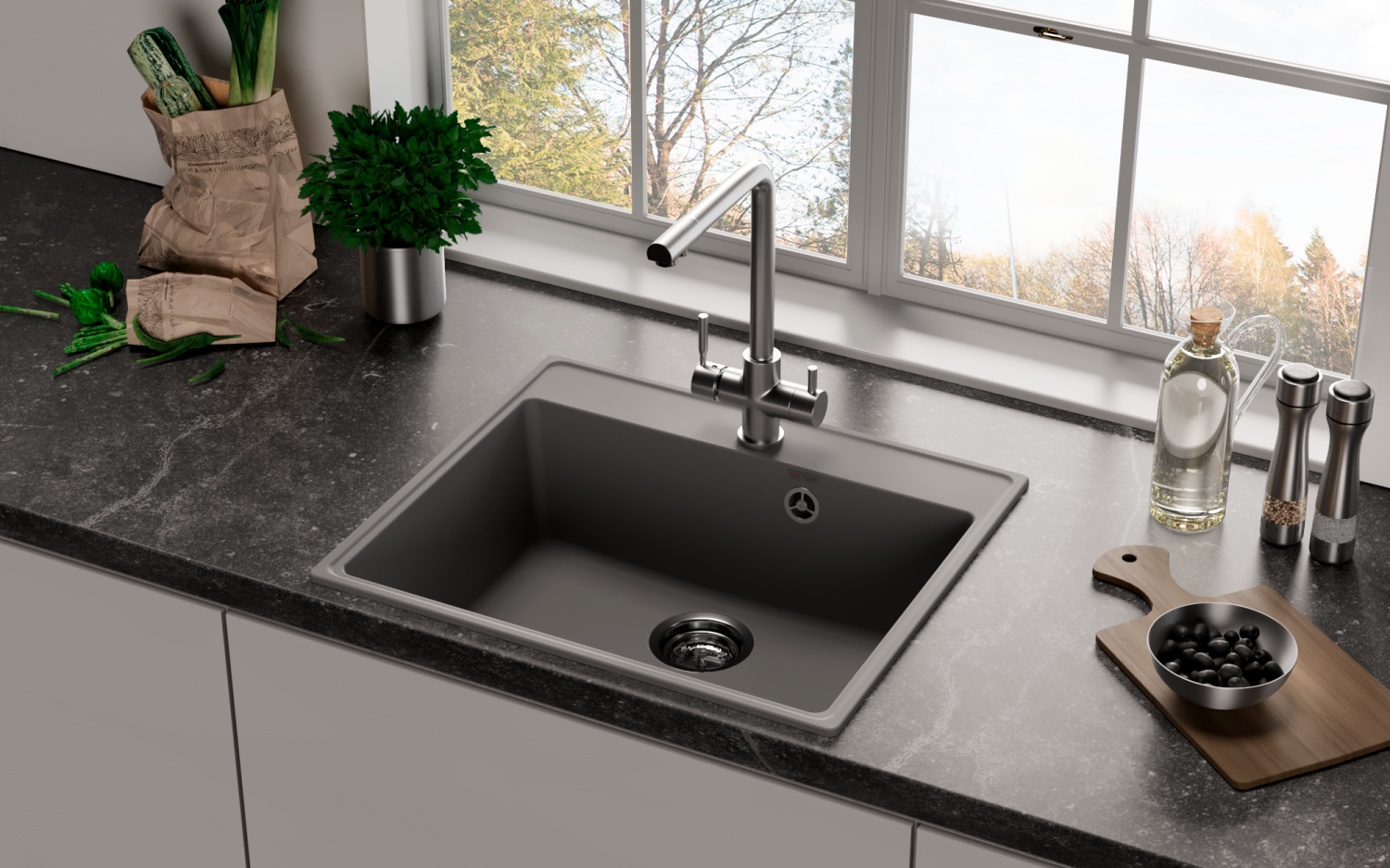 Мойка ULGRAN Quartz асфальт (Forte 580-09) - фото 2