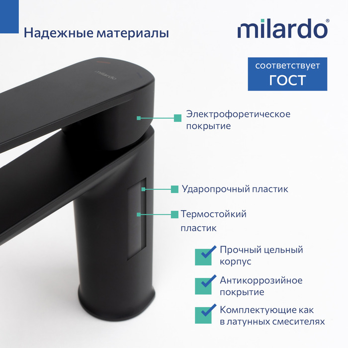 Смеситель для умывальника Milardo Поли (Poli) черный матовый (POLBL00M01) - фото 5
