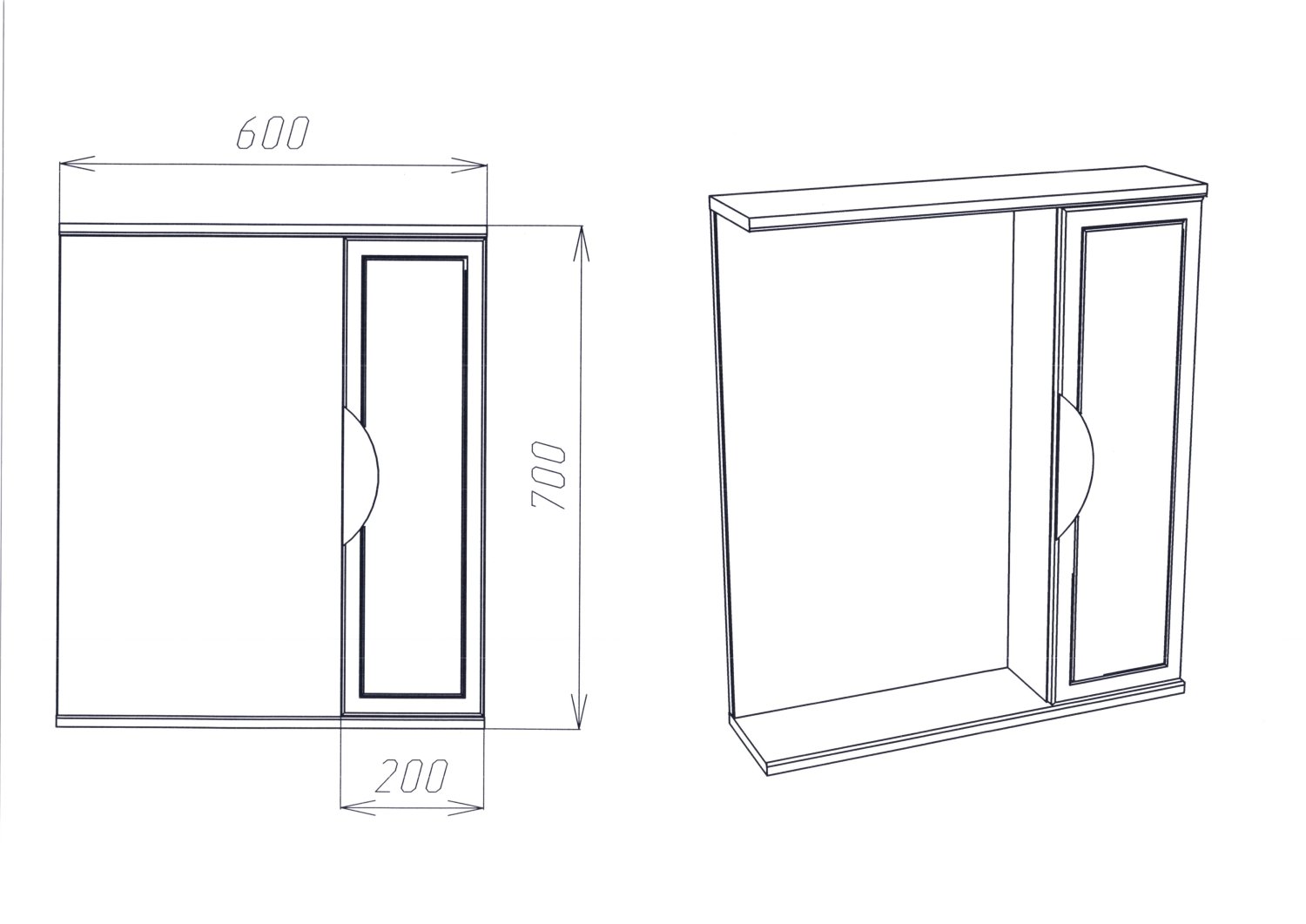 Зеркальный Шкаф VIANT  "Лима" 60 без света 160х600х700 (VLIM60-ZSH) - фото 3