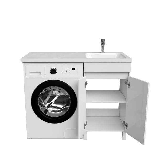 Тумба с умывальником напольная для стиральной машины с дверцами, 110 см, правая, белая, IDDIS Optima Home (OPH11RDi95K) - фото 4