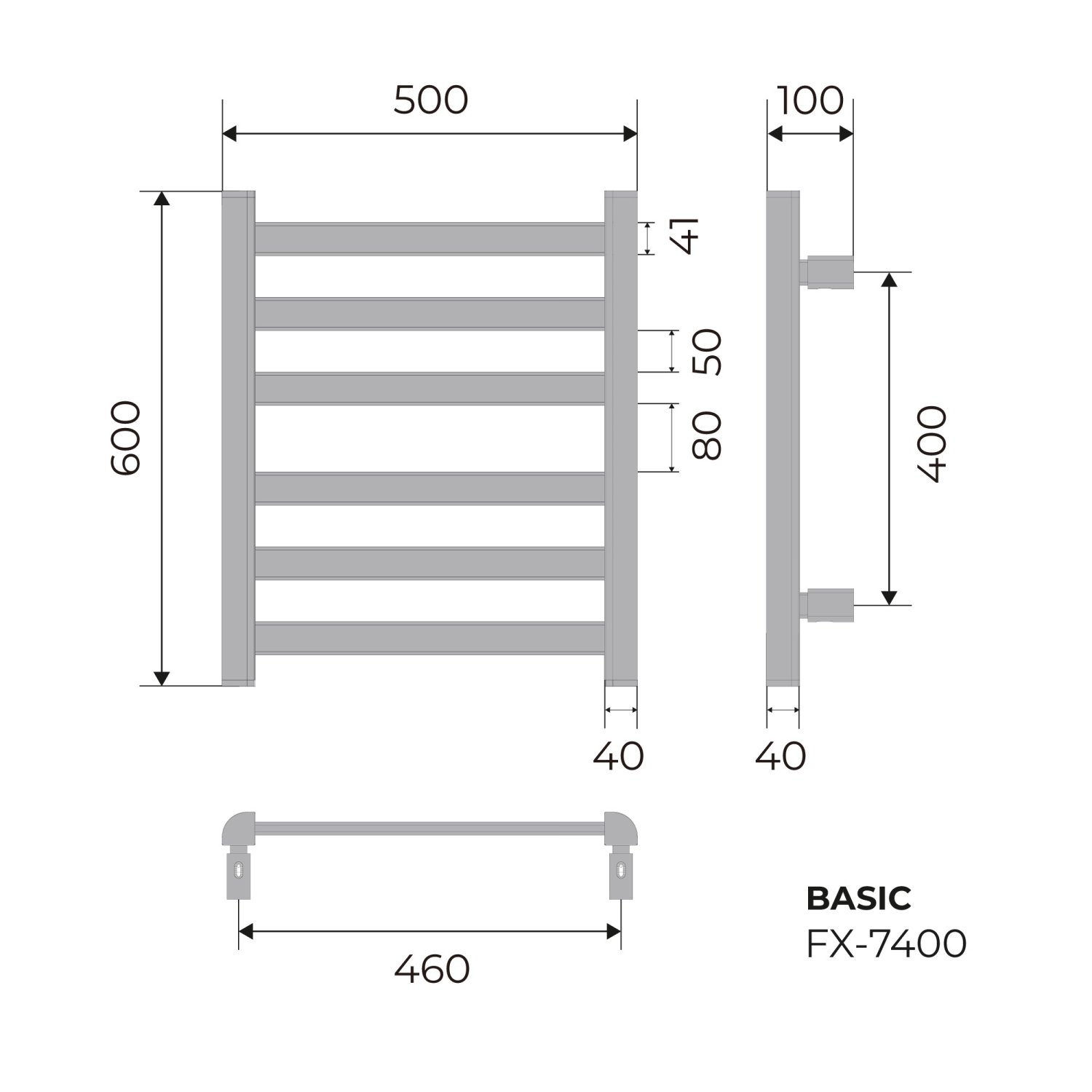 Полотенцесушитель электрический Fixsen BASIC 600х500 графит (FX-7400F) - фото 3