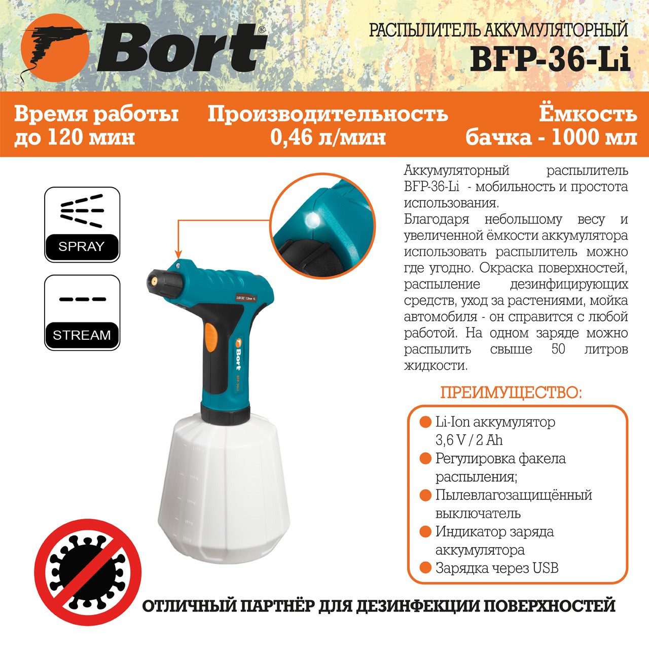 Распылитель электрический Bort BFP-36-Li (Краскопульт) (93411591) Распылитель электрический Bort BFP-36-Li (Краскопульт) (93411591)
