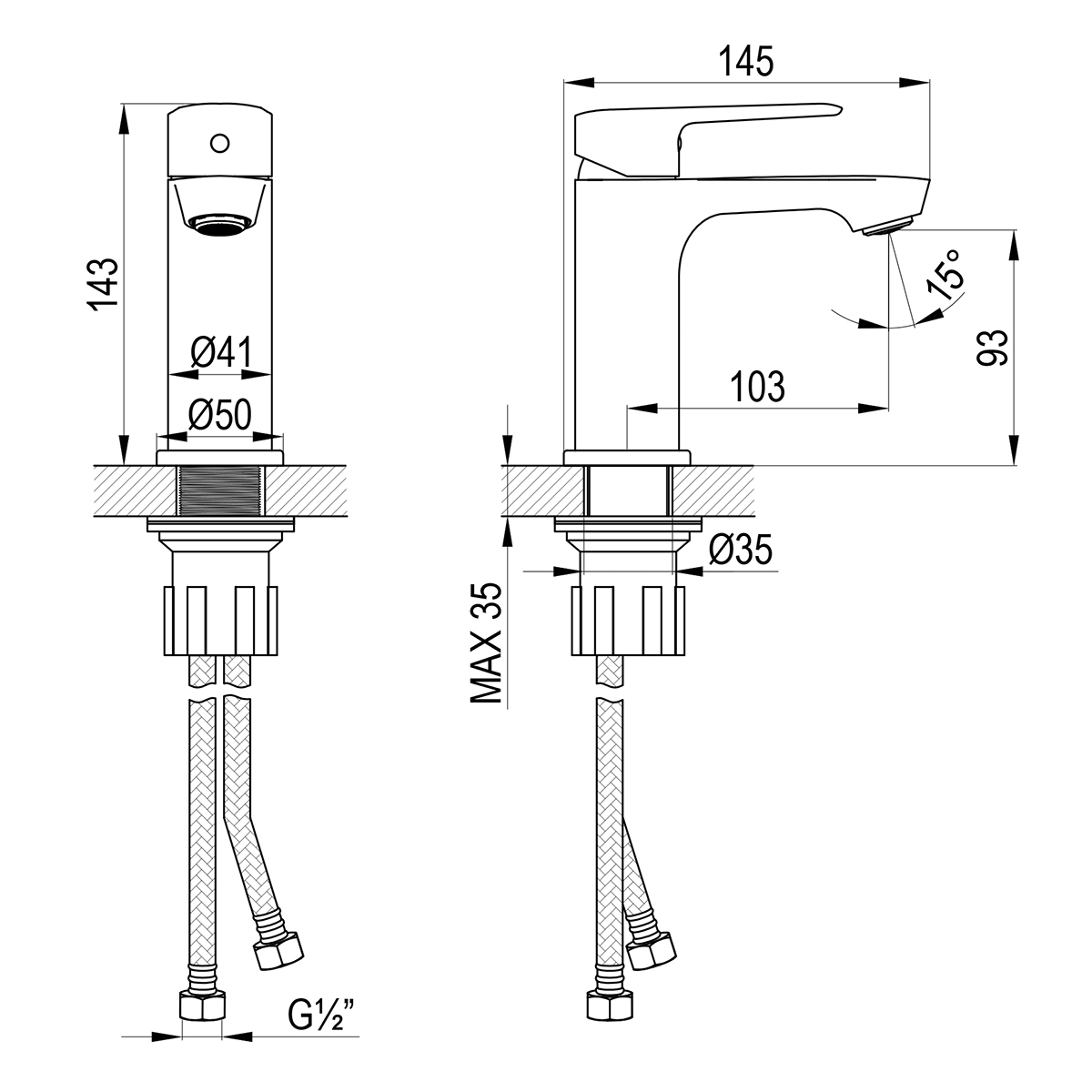 Смеситель DECOROOM DR27 для умывальника монолитный (DR27011) - фото 2
