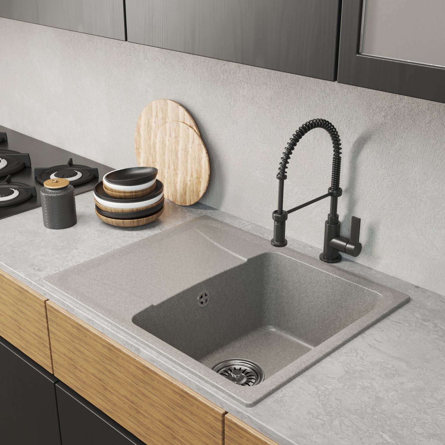 Мойка MIXLINE ML-GM26 С КРЫЛОМ, СЕРАЯ (310), 580*470*190ММ (552079) - фото 4