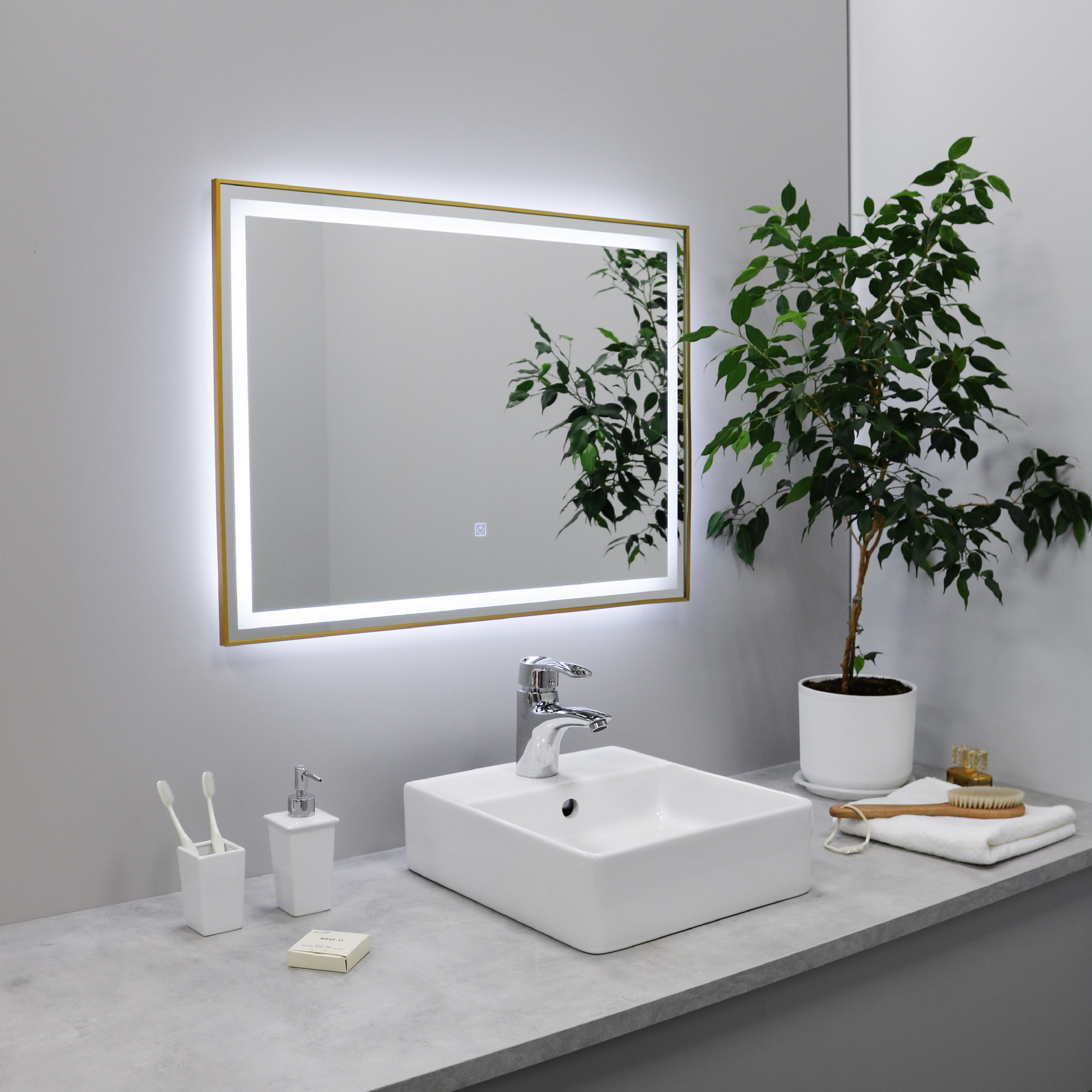 Зеркало FIXSEN с подсветкой LED прямоугольное 90х70 см золото-сатин (FX-2090G) - фото 1