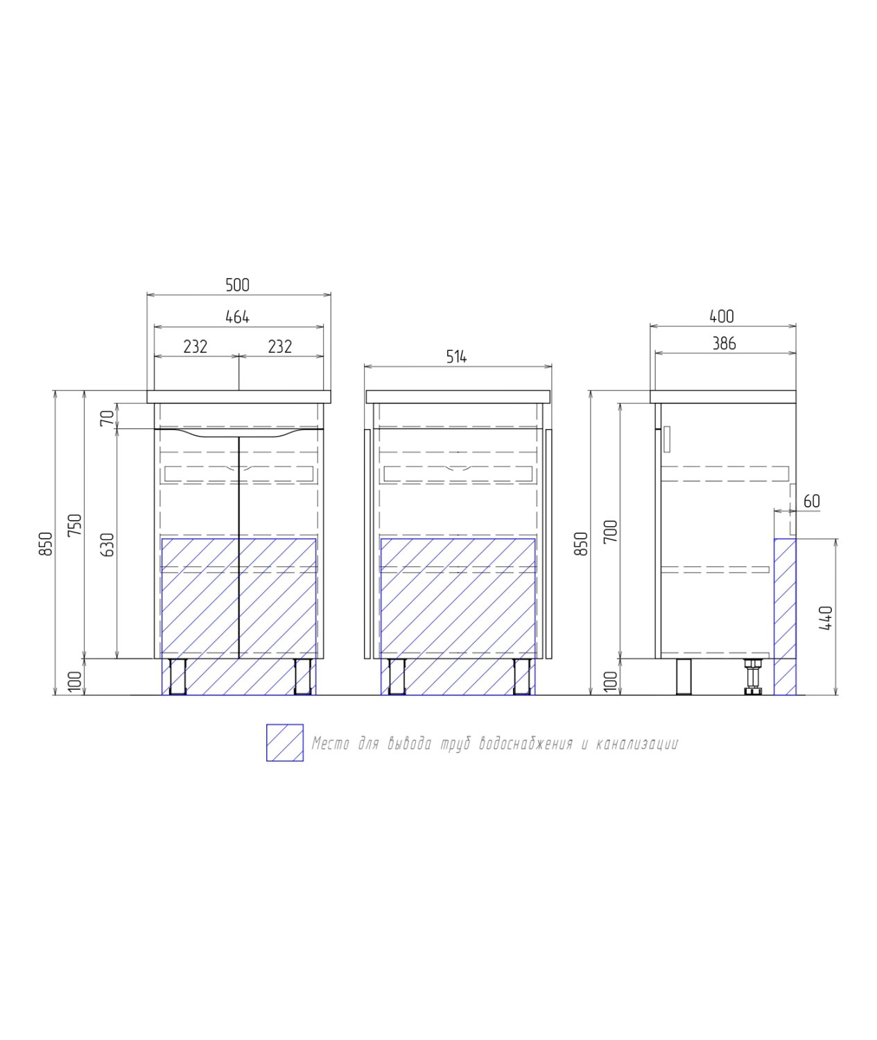 Тумба VIGO Grani 500 под умывальник 4630055557578 (Фостер) (tn.GRI.FOS.50.2D) - фото 3
