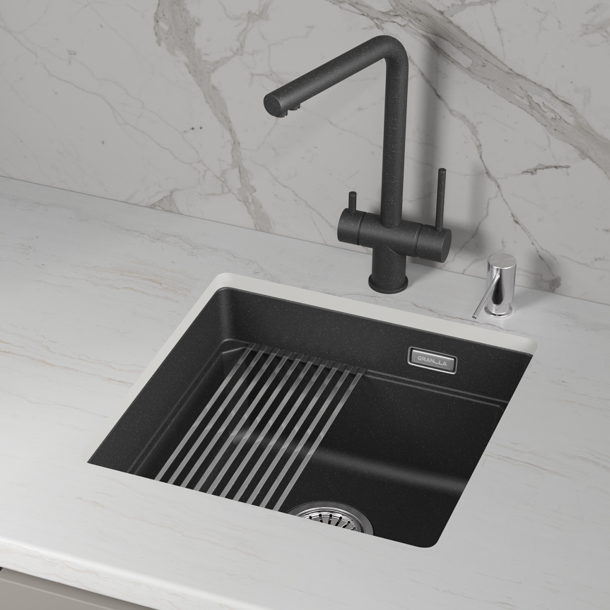 Кухонная мойка GRANULA кварц (4501iU, ЧЁРНЫЙ) - фото 3
