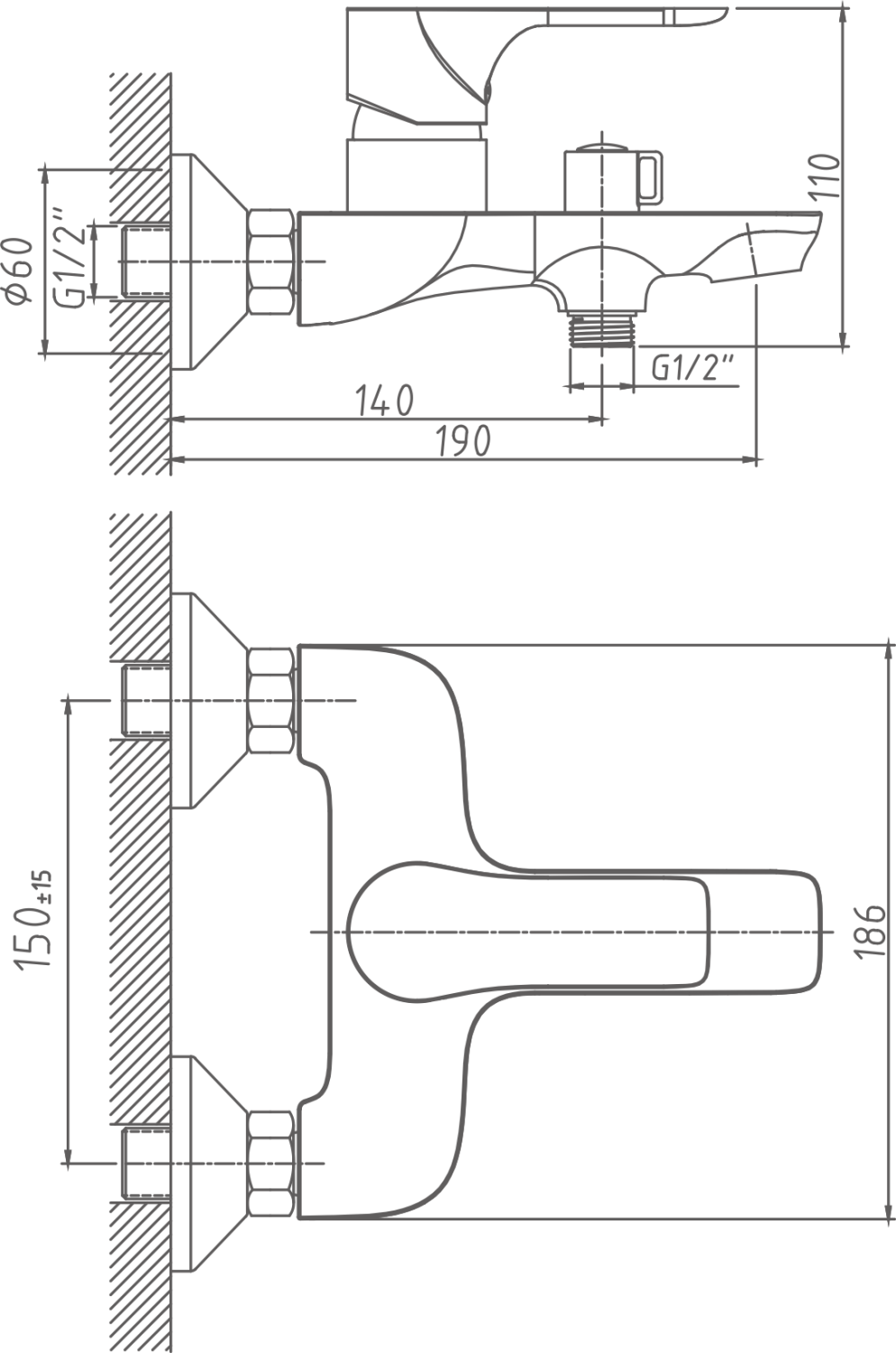 Смеситель для ванны Cron хром (CN61172) - фото 2