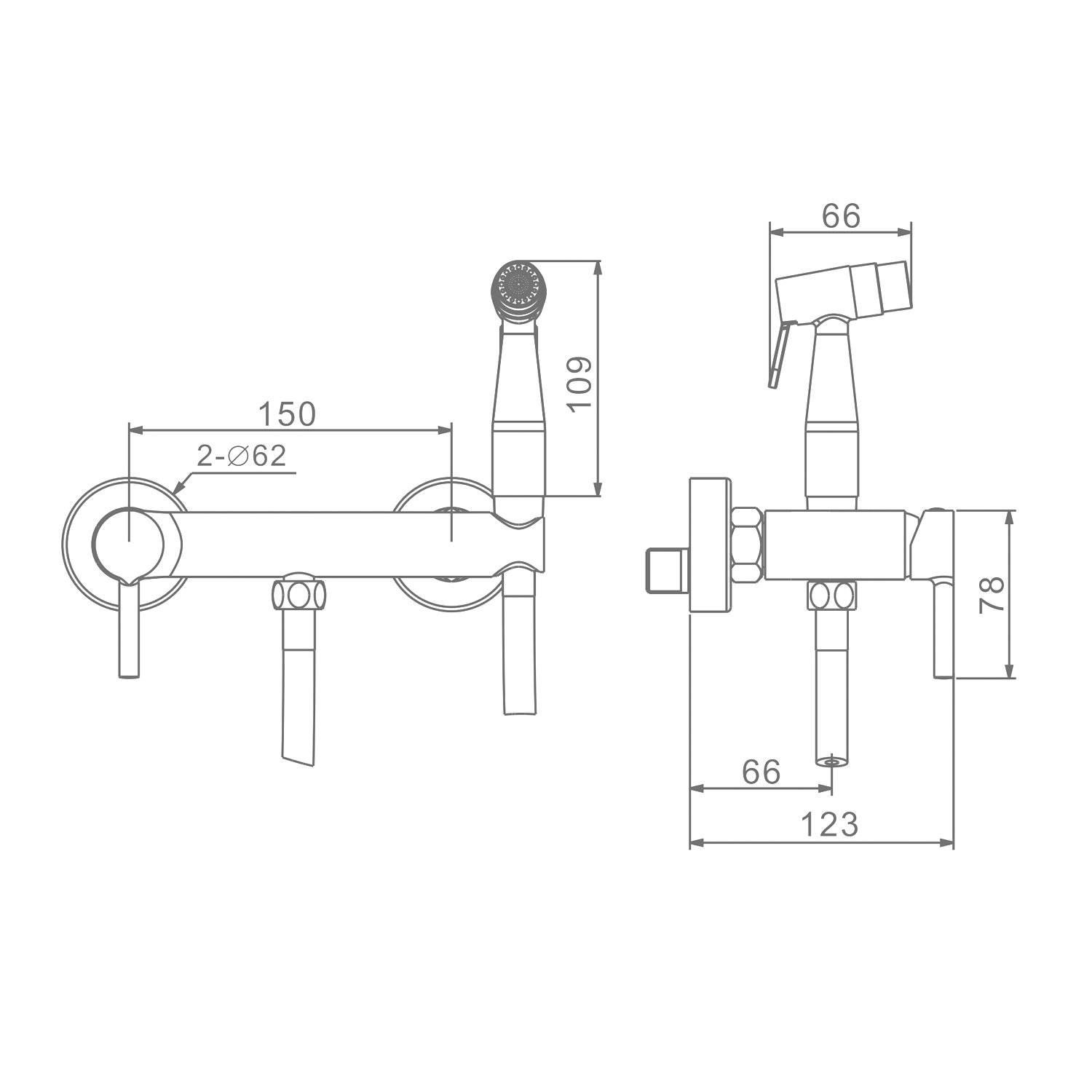 Смеситель Raglo с гигиеническим душем настенный, сатин (R20.51.05) - фото 2