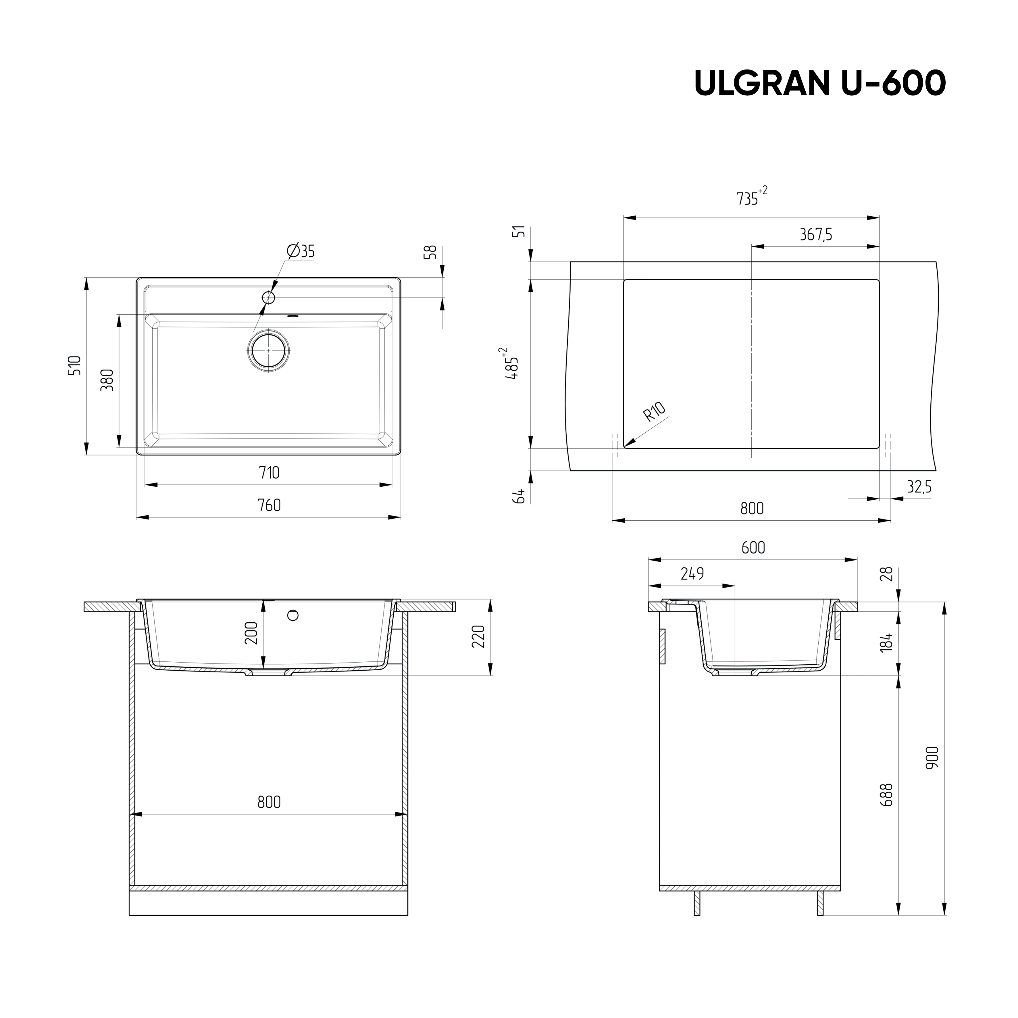 Мойка Ulgran Classic черный (U-600-308) - фото 3