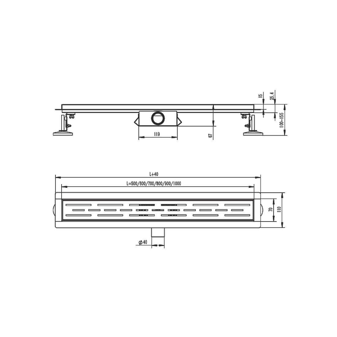 Душевой трап щелевой/под плитку Raglo 600мм, нержавеющая сталь, черный (R652.60.06) - фото 2