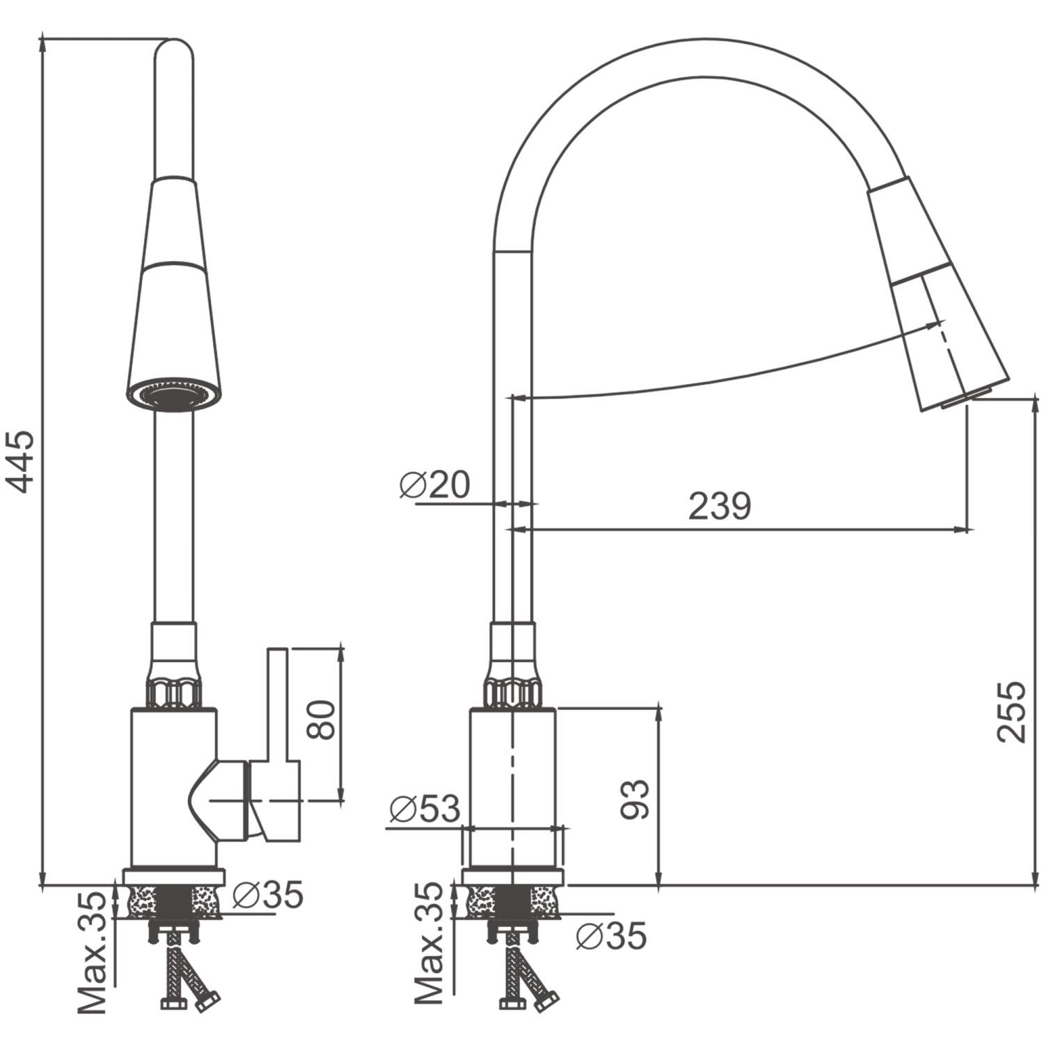Смеситель для кухни BELZ гибкий оружейная сталь (B74810-3) - фото 2