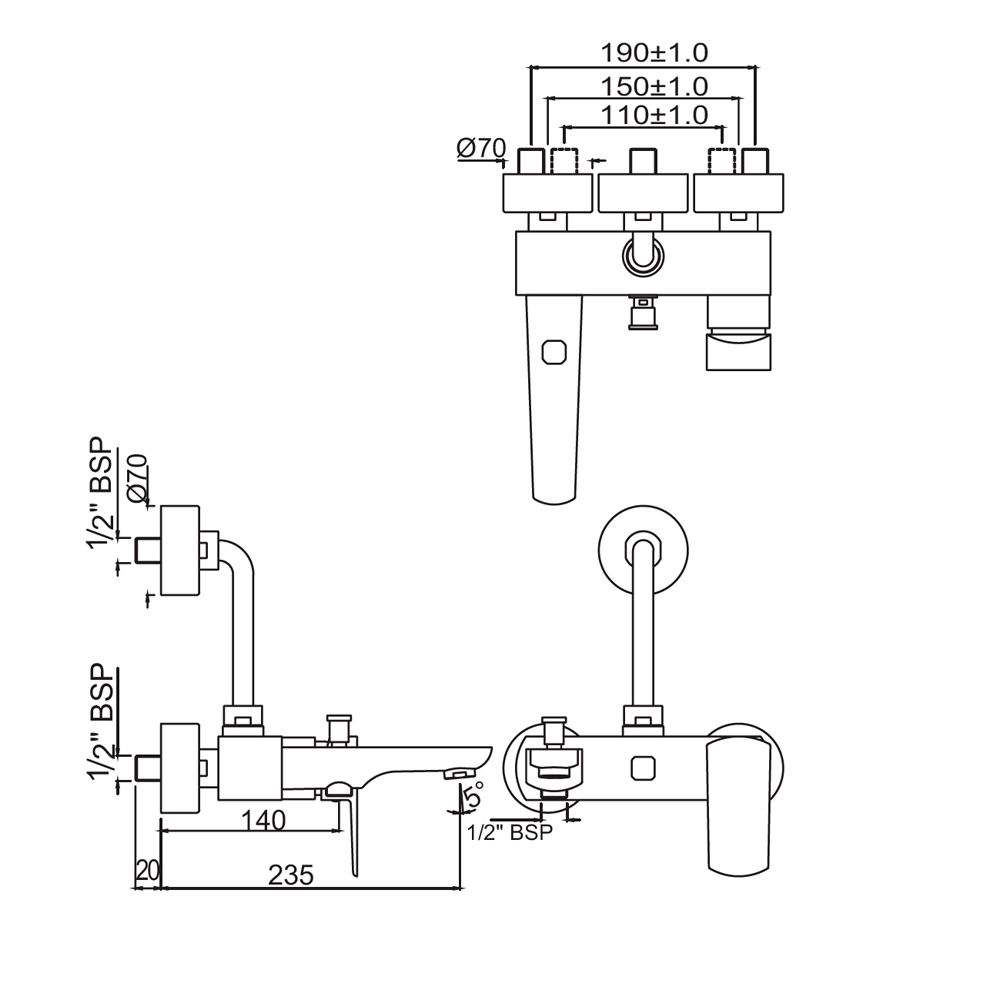 Смеситель Jaquar для ванны Kubix  (KUP-CHR-35125PM) - фото 2