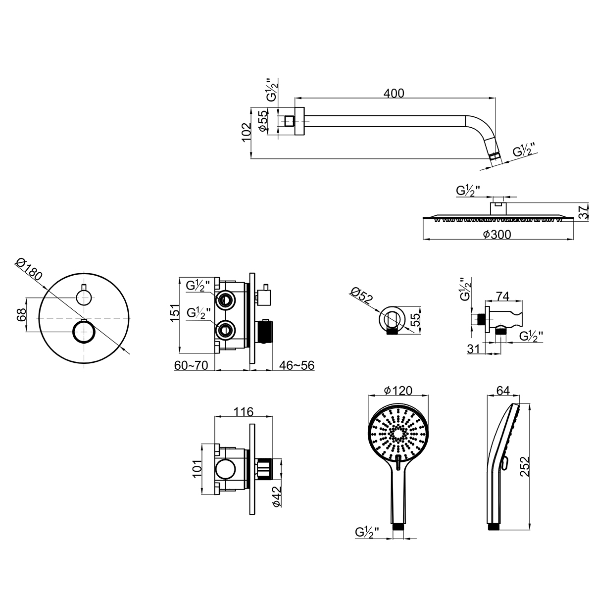 Смеситель Lemark Beluga для душа термостатический, встраиваемый (LMF-8065B-BN) - фото 2