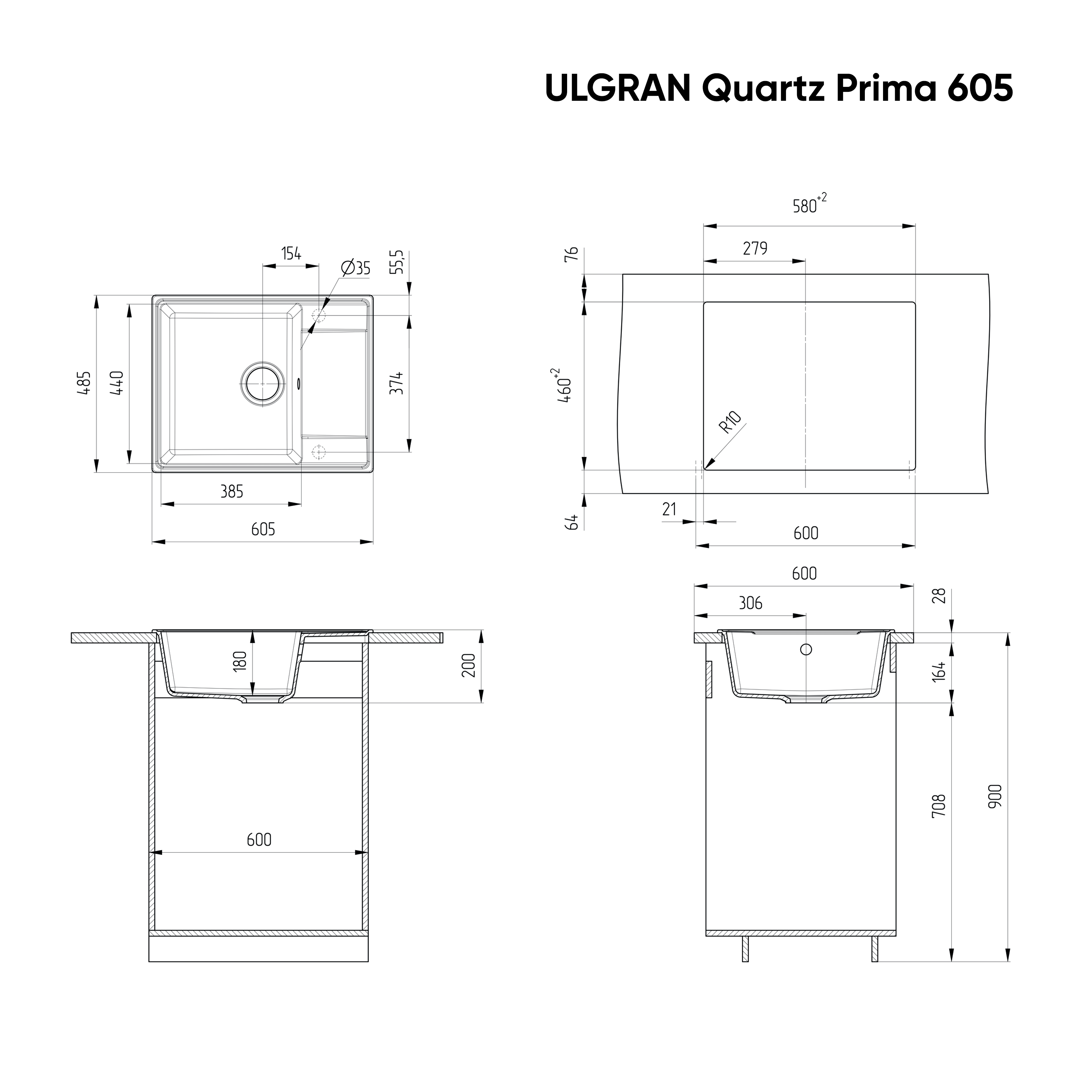 Мойка ULGRAN Quartz бетон (Prima 605-05) - фото 3