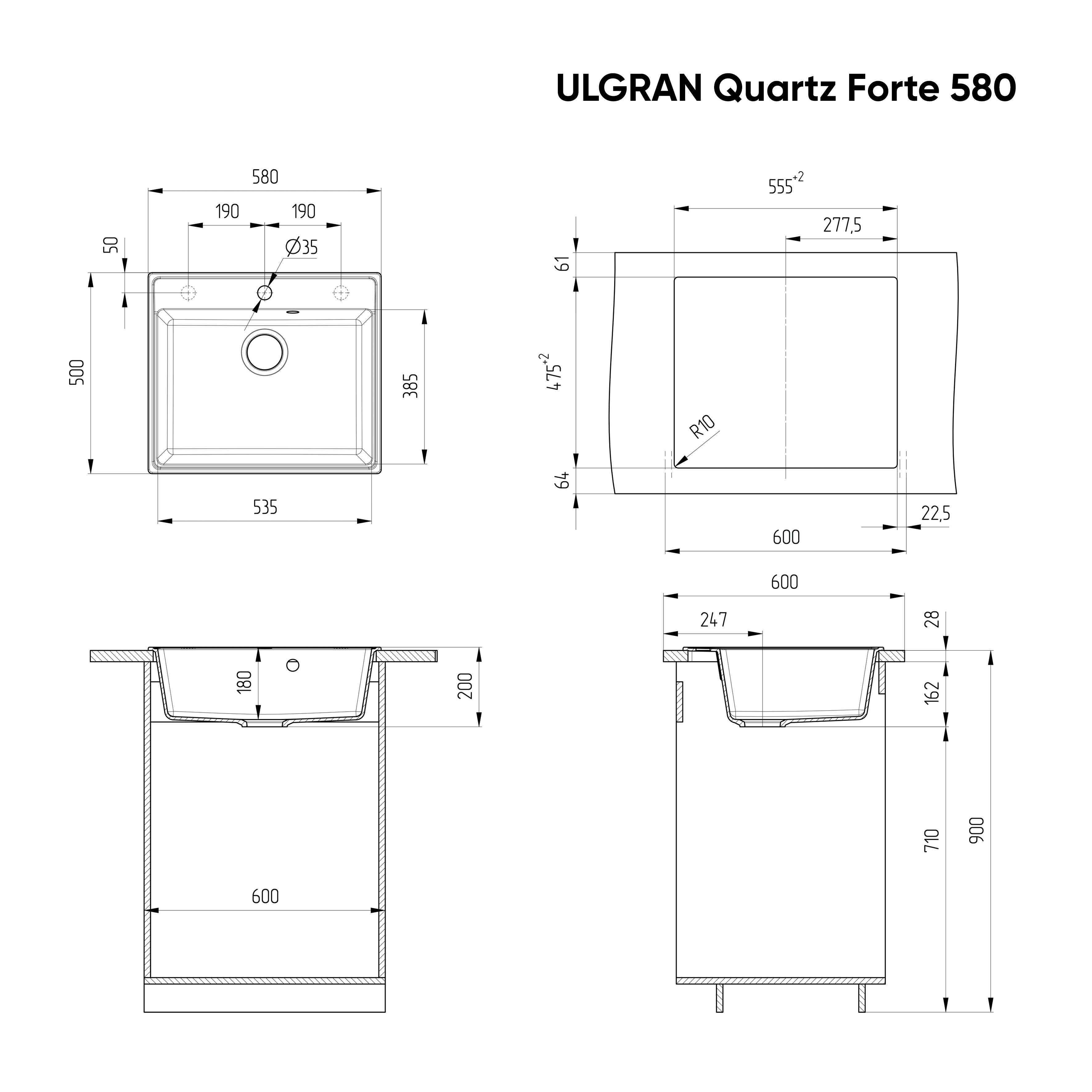 Мойка ULGRAN Quartz космос (Forte 580-08) - фото 3