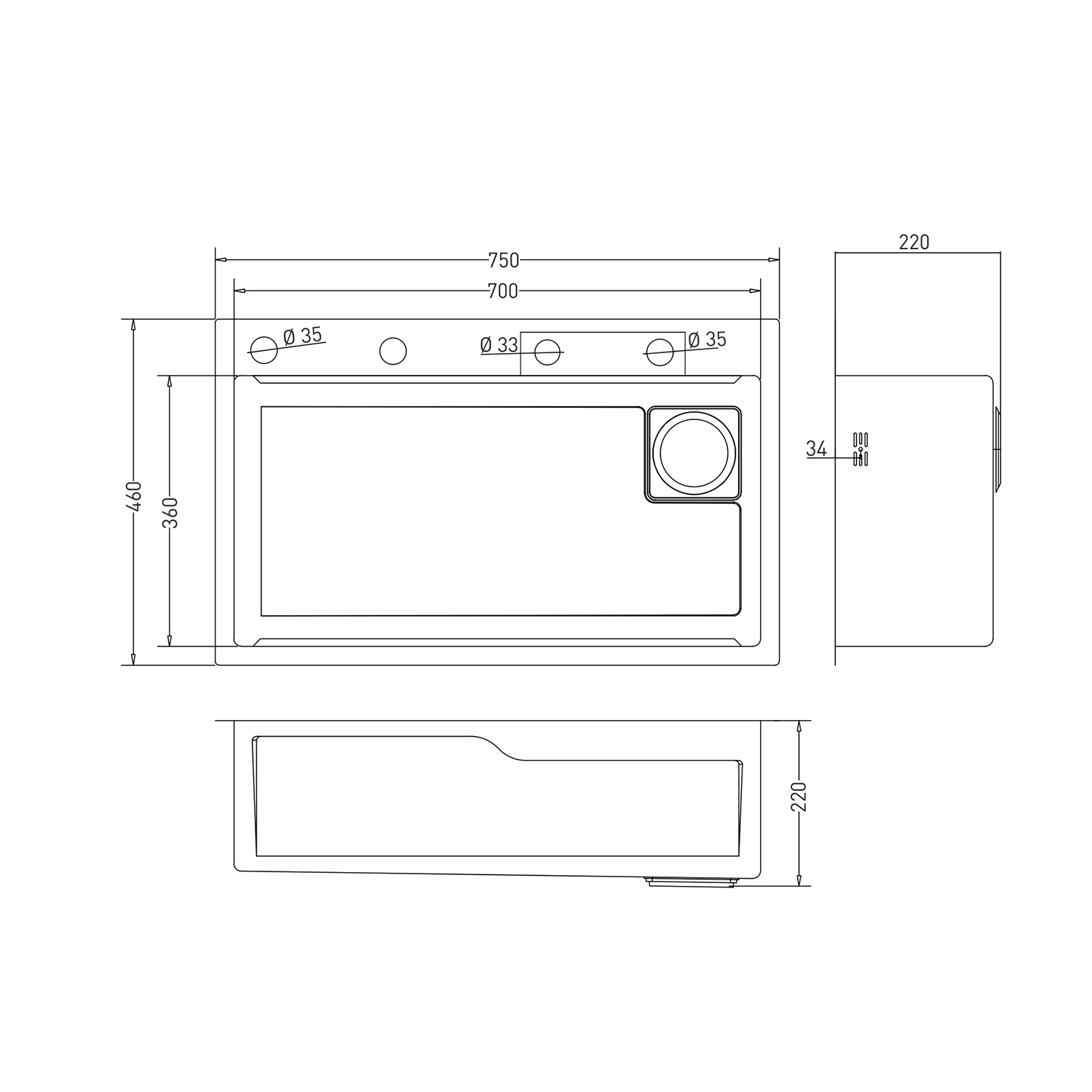 Кухонная мойка 75х46  вып 3 1/2  MIXLINE PRO 21,5см с сиф.ч.граф+доз+смесит+кол+д/р+о/с (552104) - фото 9