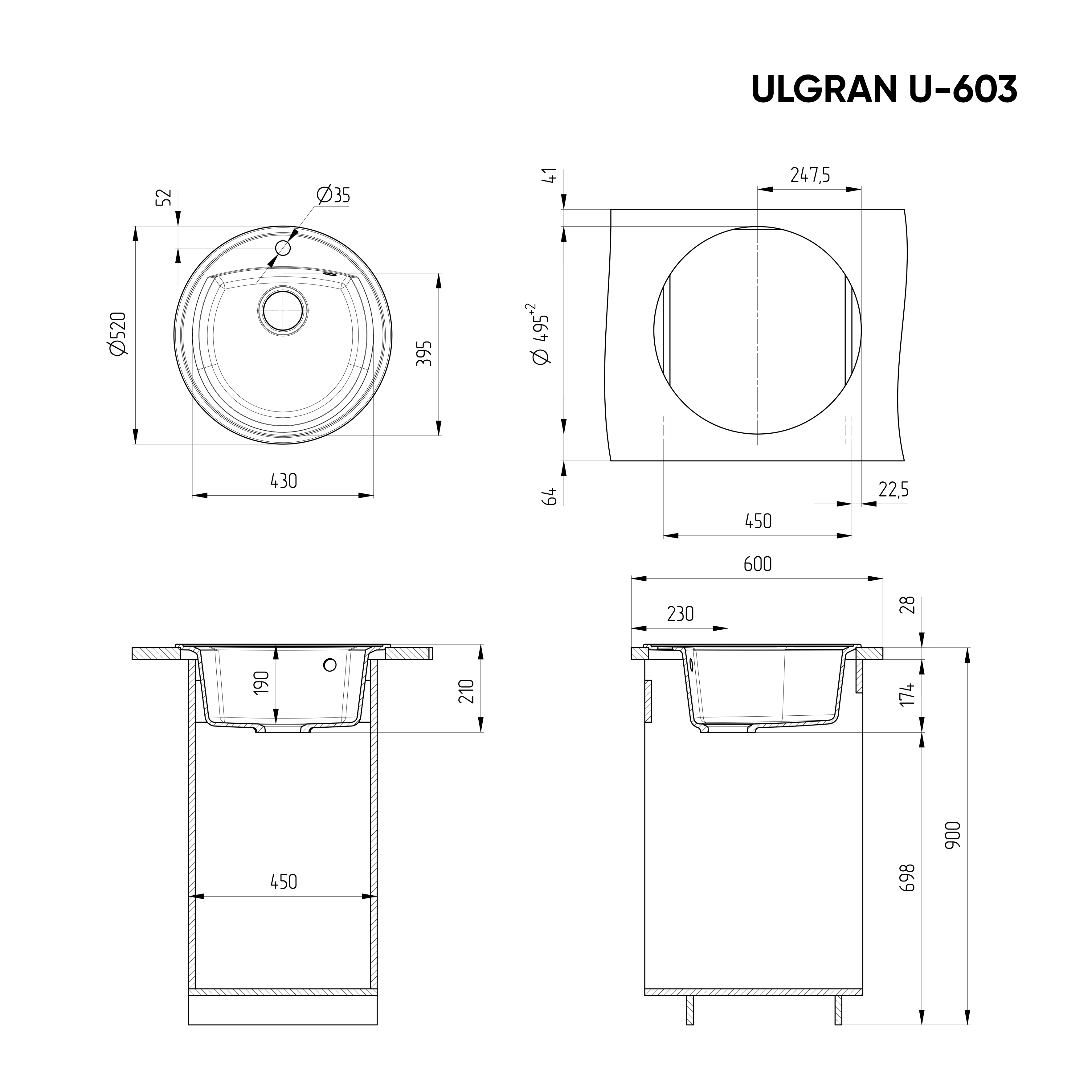 Мойка Ulgran Classic графит (U-603-342) - фото 3