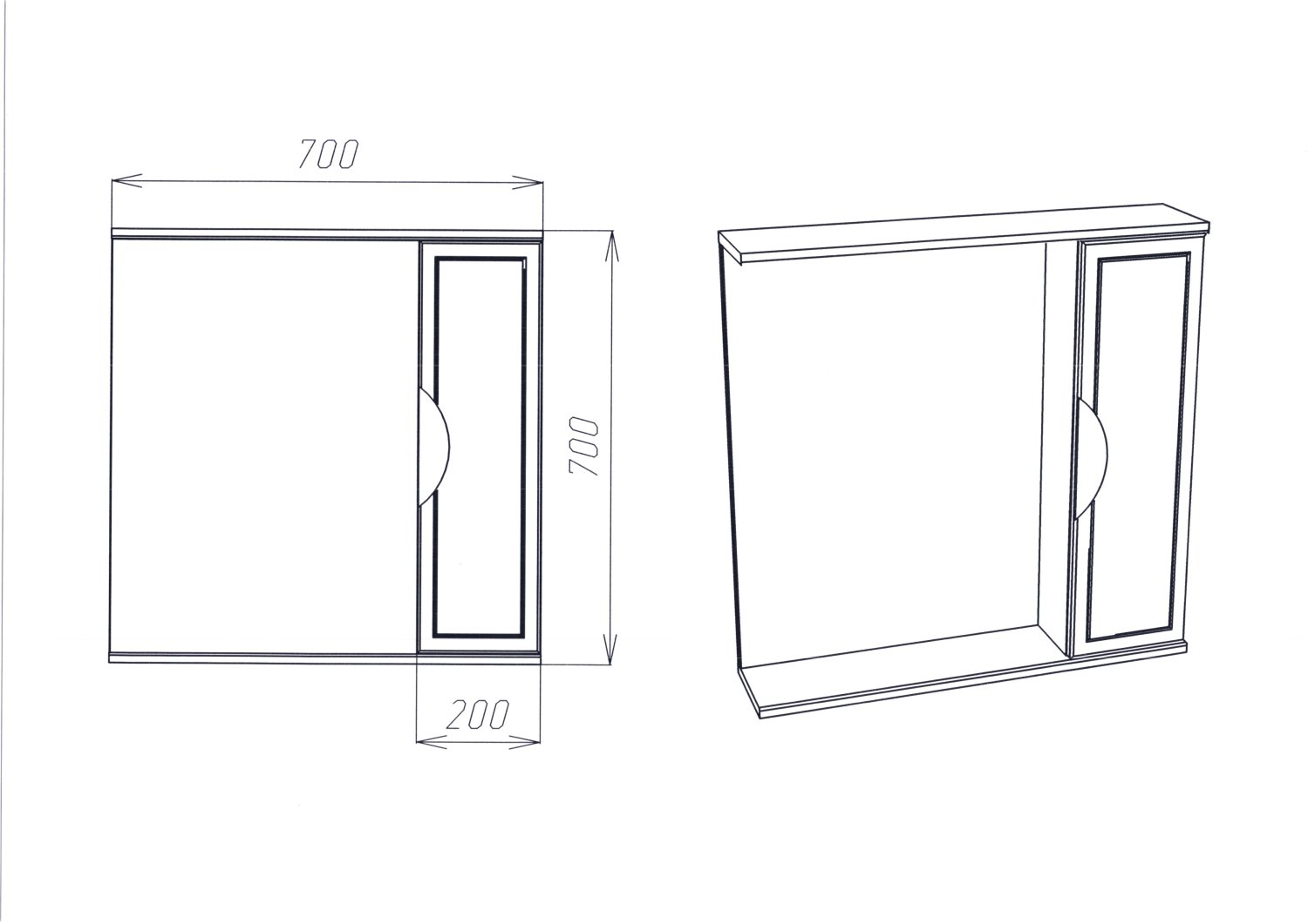 Зеркальный Шкаф VIANT  "Лима" 70 без света 160х700х700 (VLIM70-ZSH) - фото 3