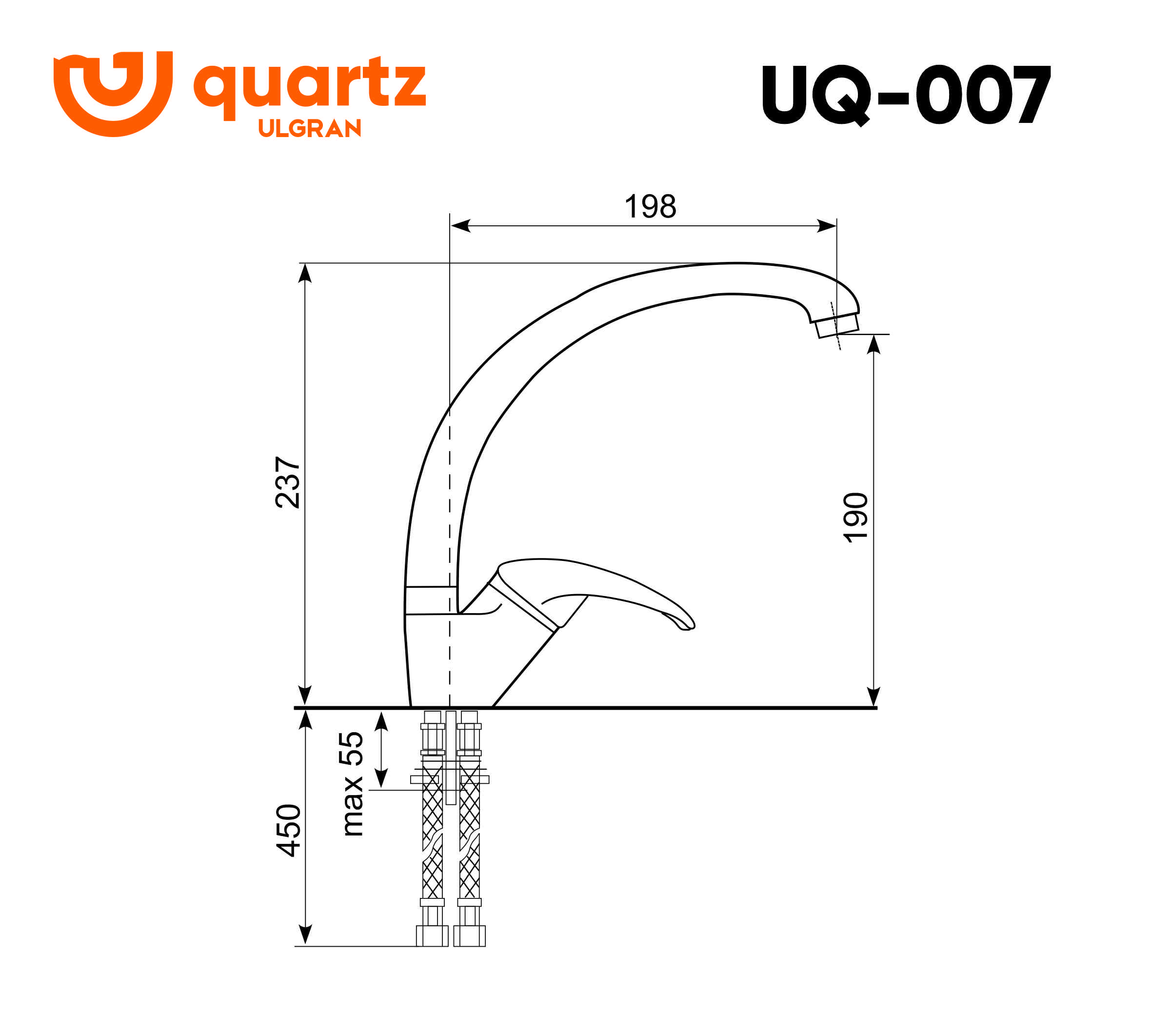 Смеситель для кухни ULGRAN Quartz асфальт (UQ-007-09) - фото 2