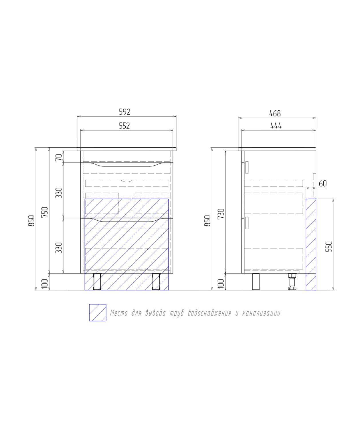 Тумба VIGO Grani 600-0-2 под умывальник Ц0000004928 (Элина 60) (tn.GRI.ELI.60.2Y) - фото 3