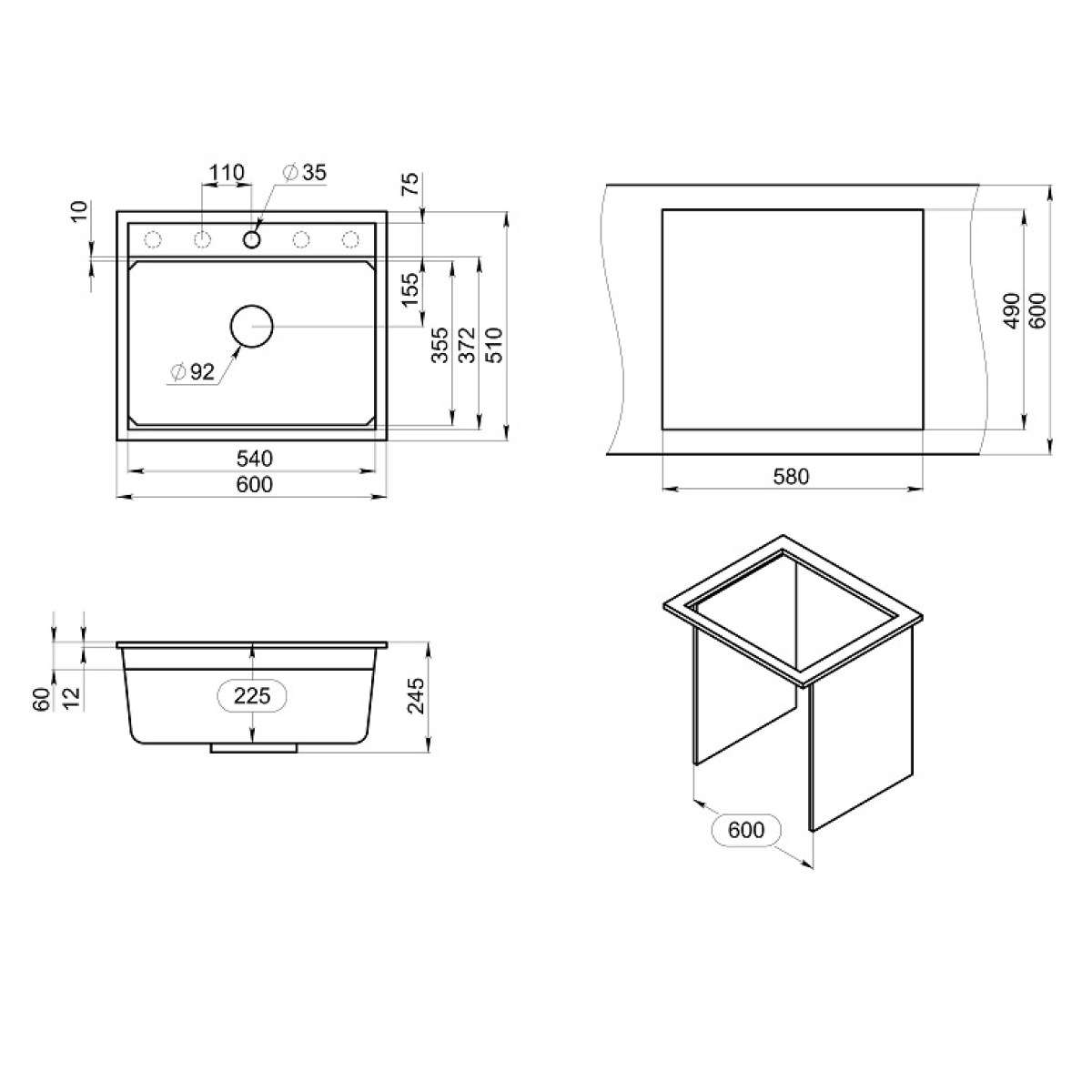 Кухонная мойка GRANULA кварц (6003i, ШВАРЦ) - фото 4