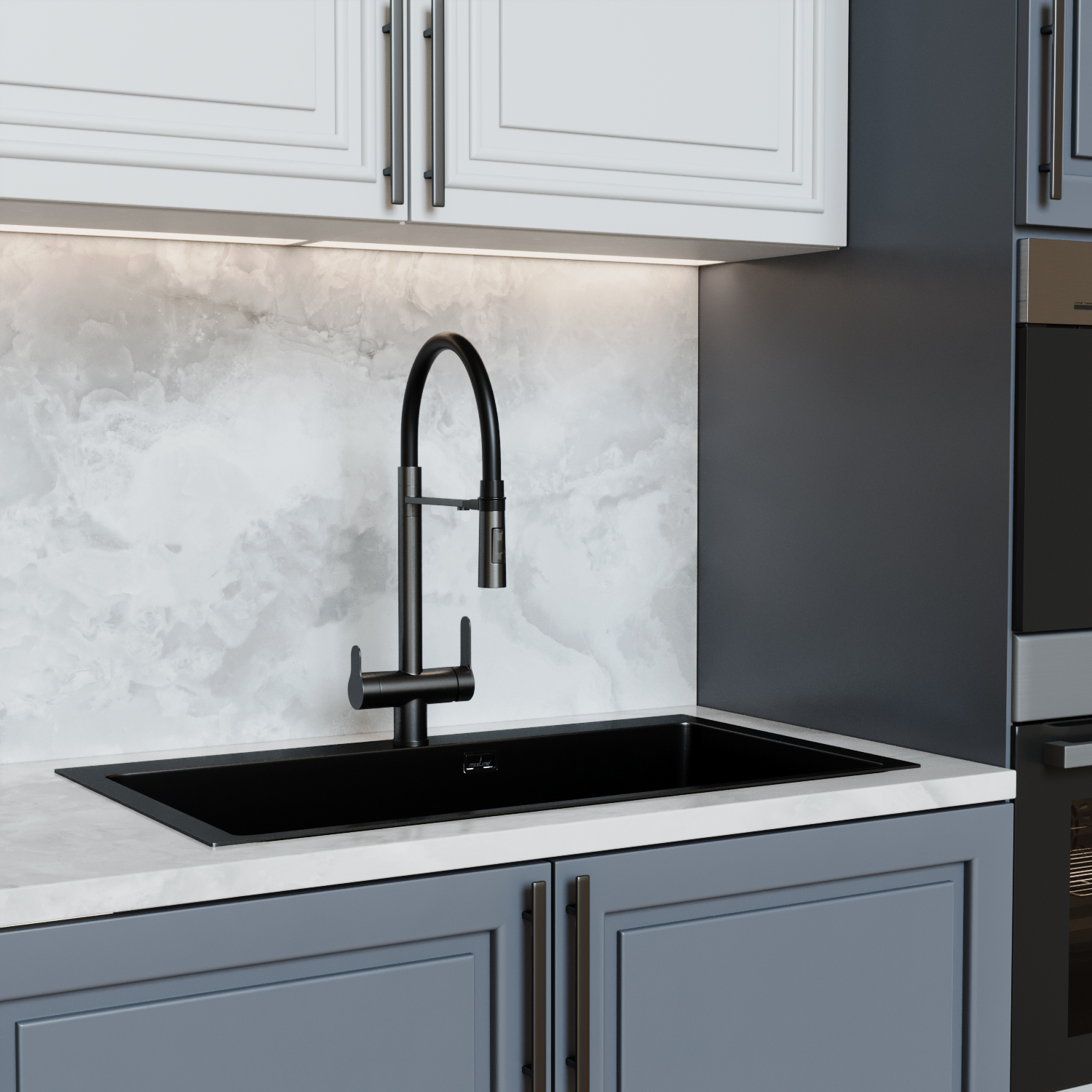 Смеситель для кухни 35k MIXLINE МЛНС-0401Г(MLSS-0401BL)черн.гиб.излив магнит,под.к фил,ЧЕРНЫЙ ГРАФИТ (556015) - фото 4