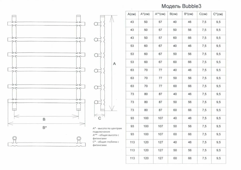 Полотенцесушитель Двин Bubble3 100/60 1"-3/4"-1/2" Универсальный К1, Полированный (4627152135143) - фото 3