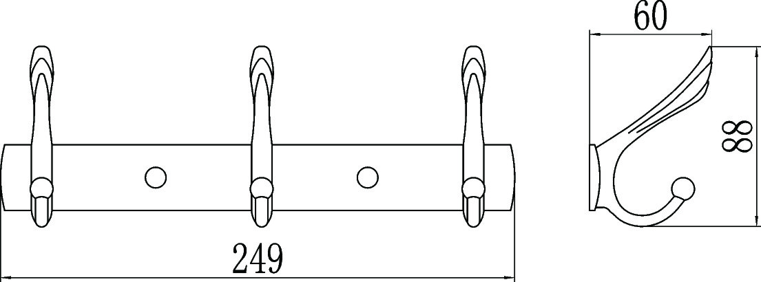 Планка с крючками (3 крючка) Savol (S-06203B) - фото 2