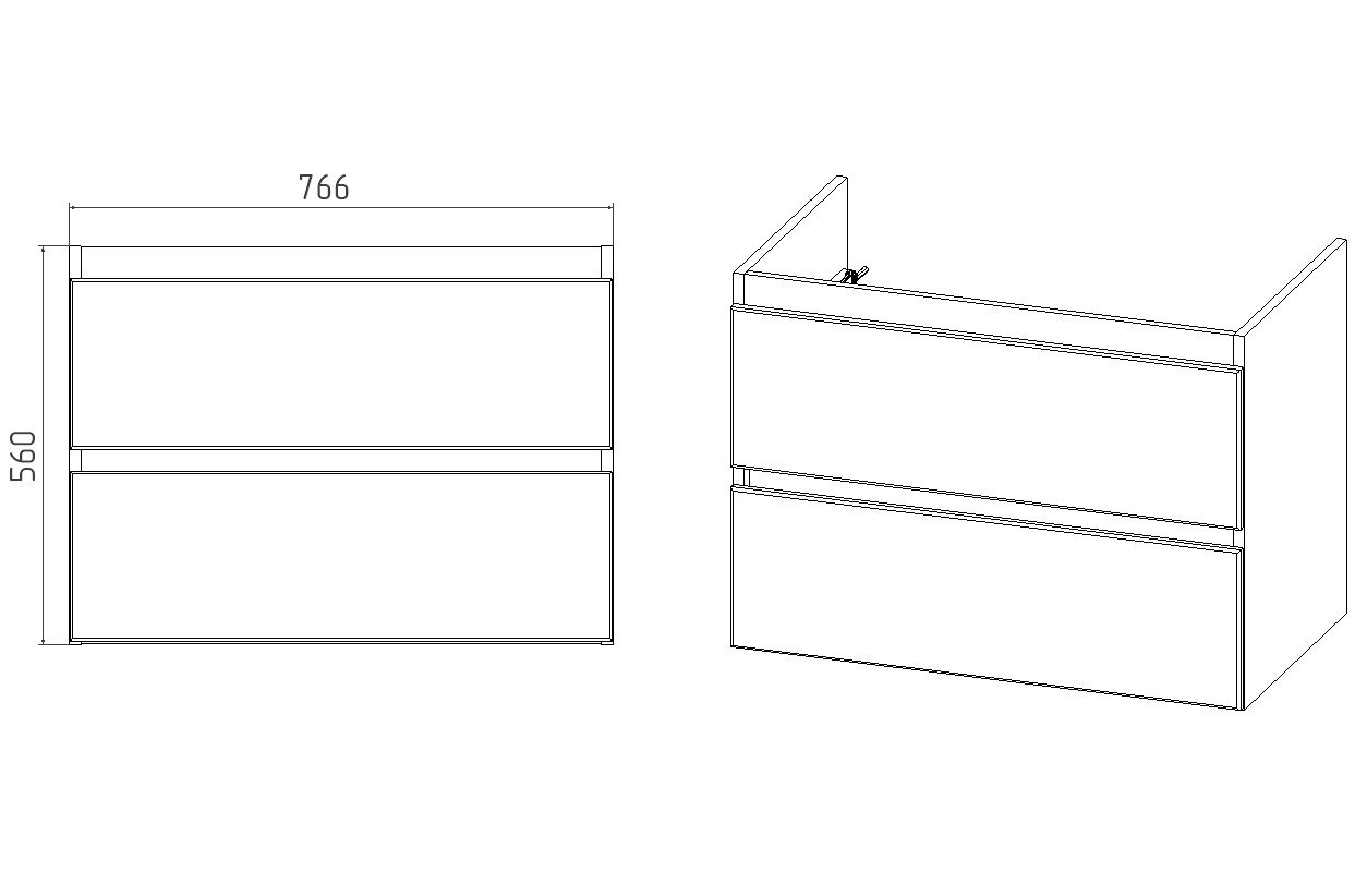 Тумба VIANT "Мальта" COMO 80 2 ящика подвесная белая 425х760х560 (VMAL80COBEL-T2YP) - фото 3