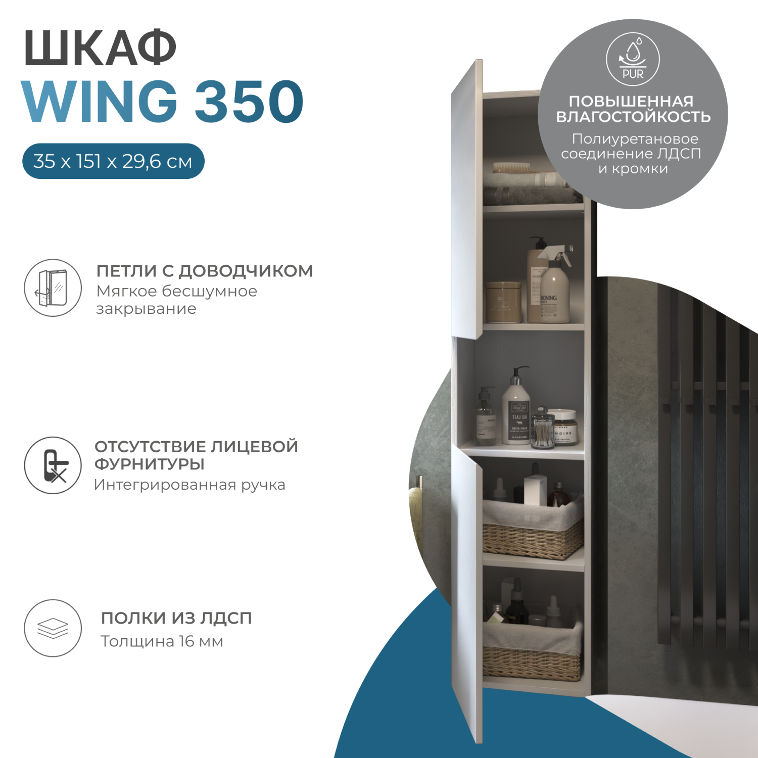 Шкаф VIGO навесной Wing 350 белый (pp.WIN.35 белый) - фото 2