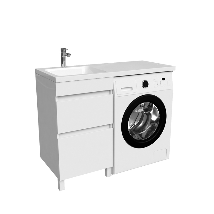 Тумба с умывальником напольная для стиральной машины с ящиками, 110 см, левая, белая, IDDIS Optima Home (OPH11LBi95K) - фото 2