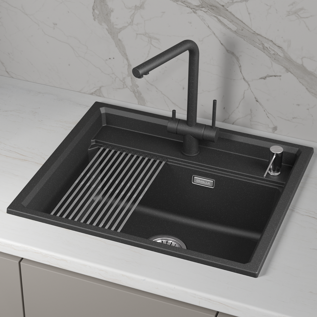 Кухонная мойка GRANULA кварц (6003i, ЧЁРНЫЙ) - фото 3
