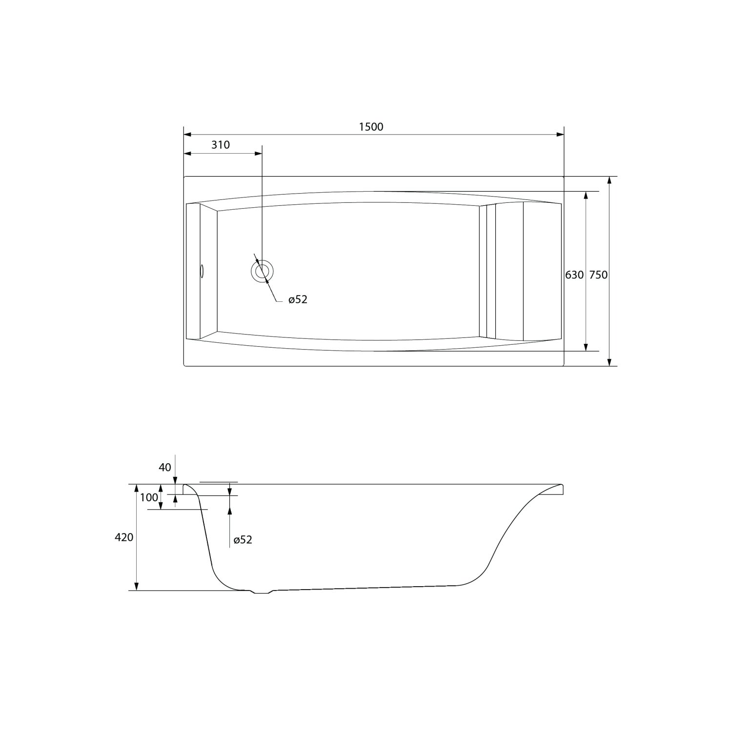 Ванна Cersanit  прямоугольная VIRGO 150x75 (63352) - фото 6
