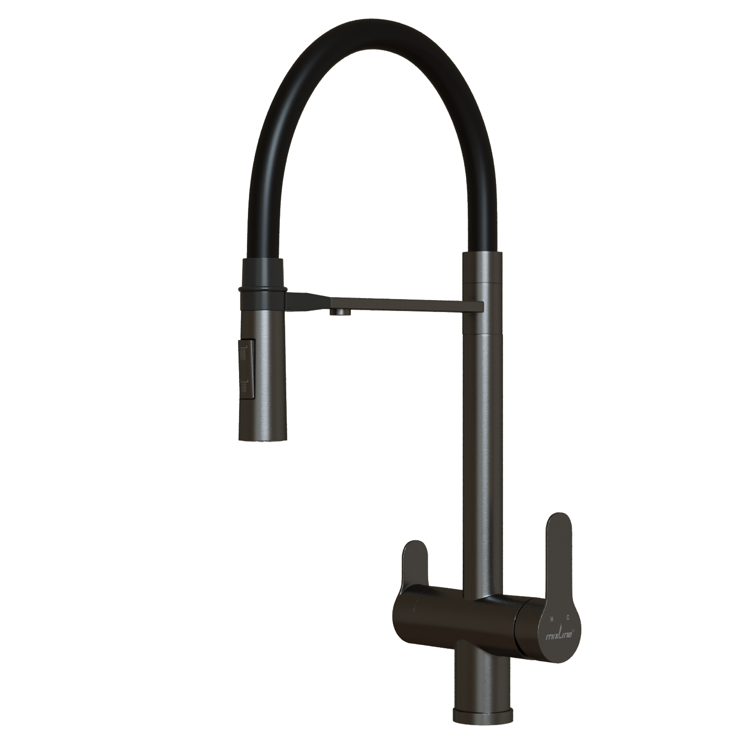 Смеситель для кухни 35k MIXLINE МЛНС-0401Г(MLSS-0401BL)черн.гиб.излив магнит,под.к фил,ЧЕРНЫЙ ГРАФИТ (556015) - фото 1