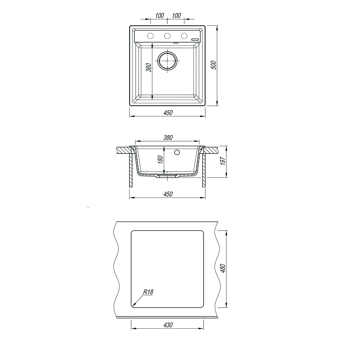 Кухонная мойка Lemark HANKA 450 врезная прямоугольная из кварцгранита цвет: Серый шёлк (9910011) - фото 5