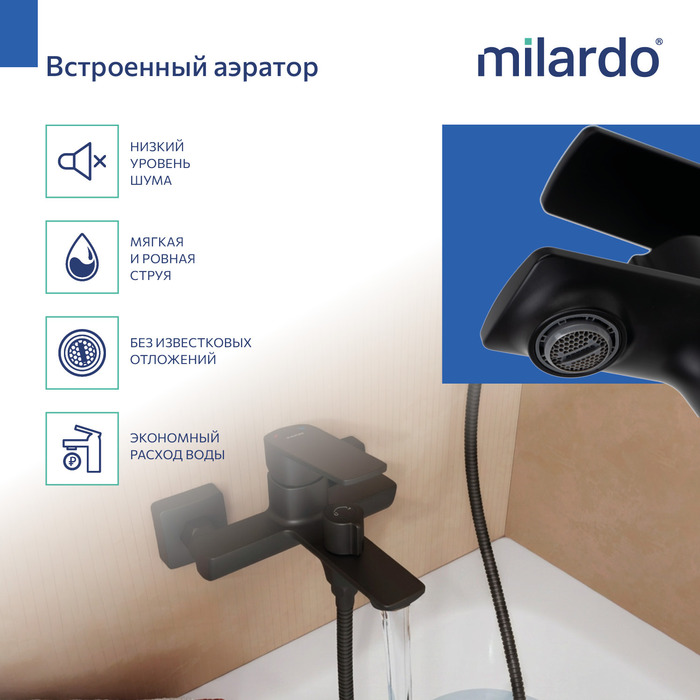 Смеситель для ванны Milardo Поли (Poli) черный матовый (POLBL00M02) - фото 6