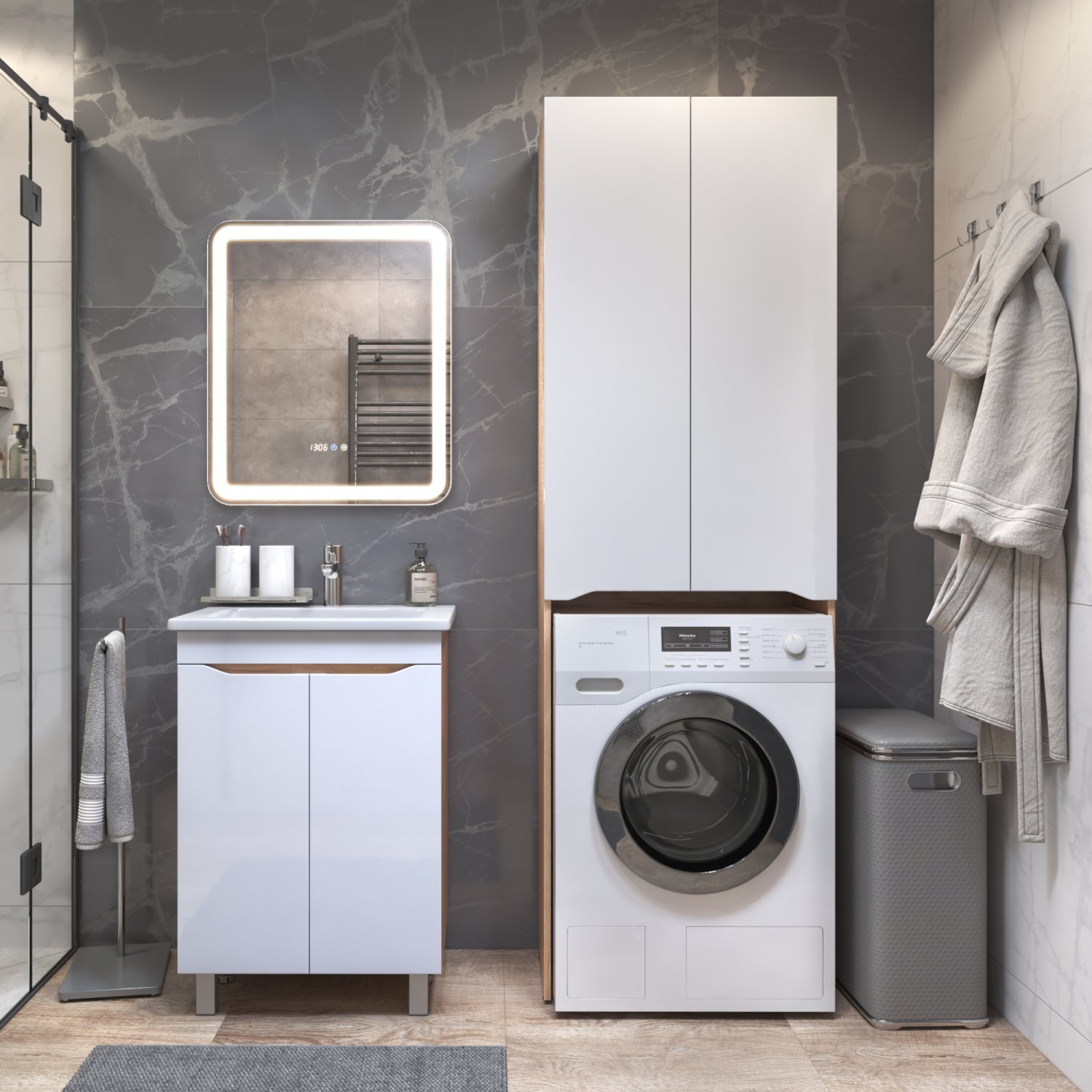 Шкаф VIGO комбинированный Grani 640 под стиральную машину дуб золотой (036 дуб золотой) - фото 2