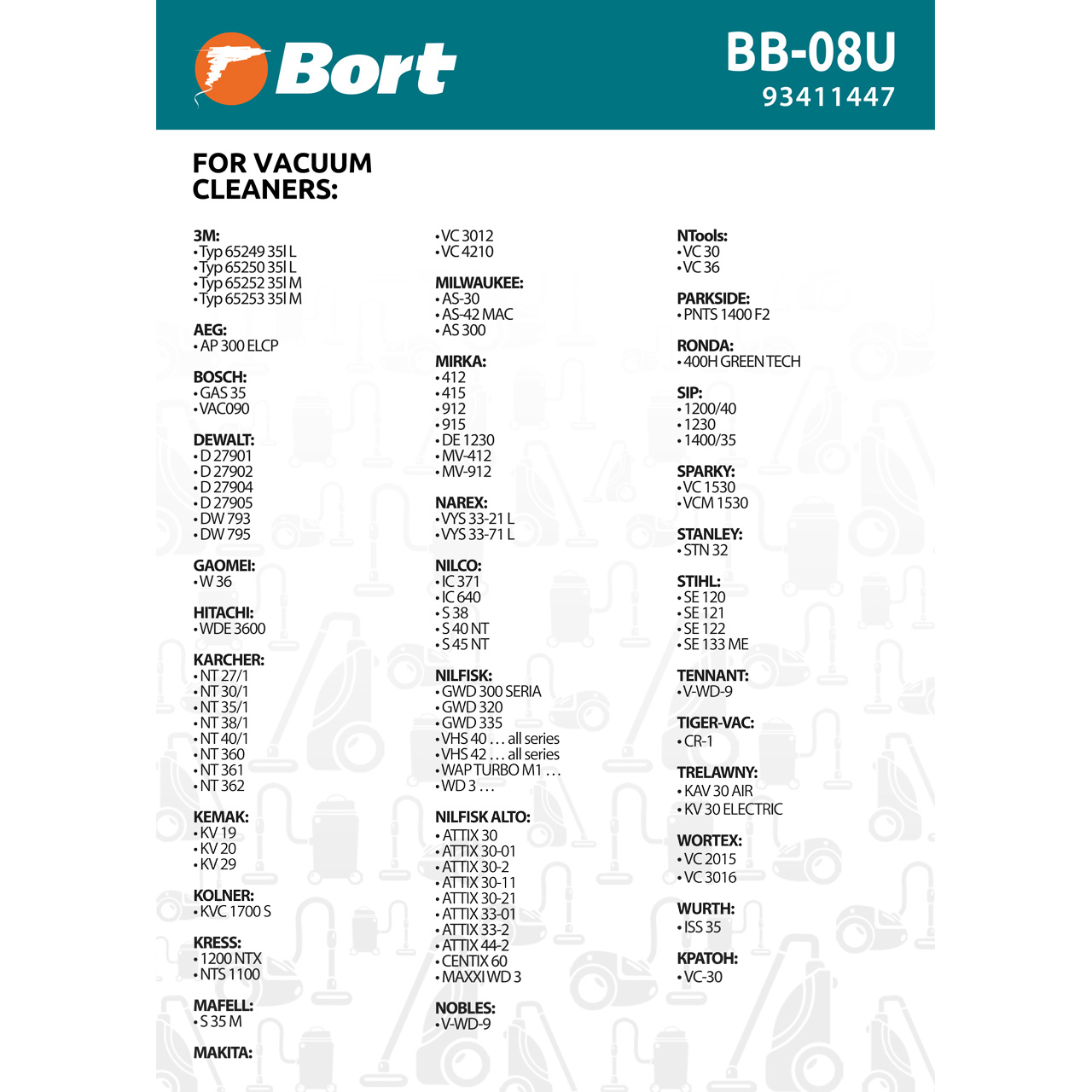 Комплект мешков пылесборных для пылесоса Bort BB-08U (93411447) - фото 3