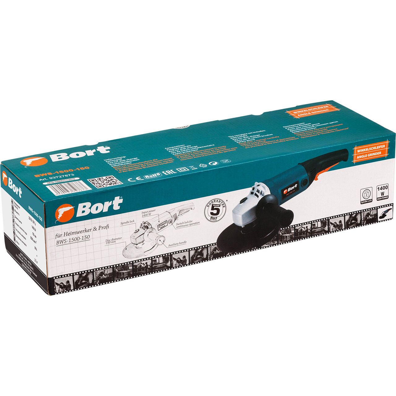 Машина шлифовальная угловая Bort BWS-1500-150 (93727673) Машина шлифовальная угловая Bort BWS-1500-150 (93727673) - фото 3