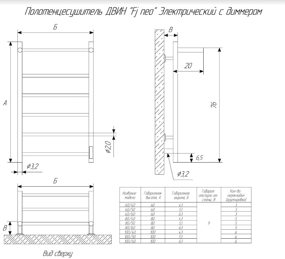 Полотенцесушитель ДВИН Fj neo 80/50 Электрический К диммер Чёрный матовый (4657763849467) - фото 2