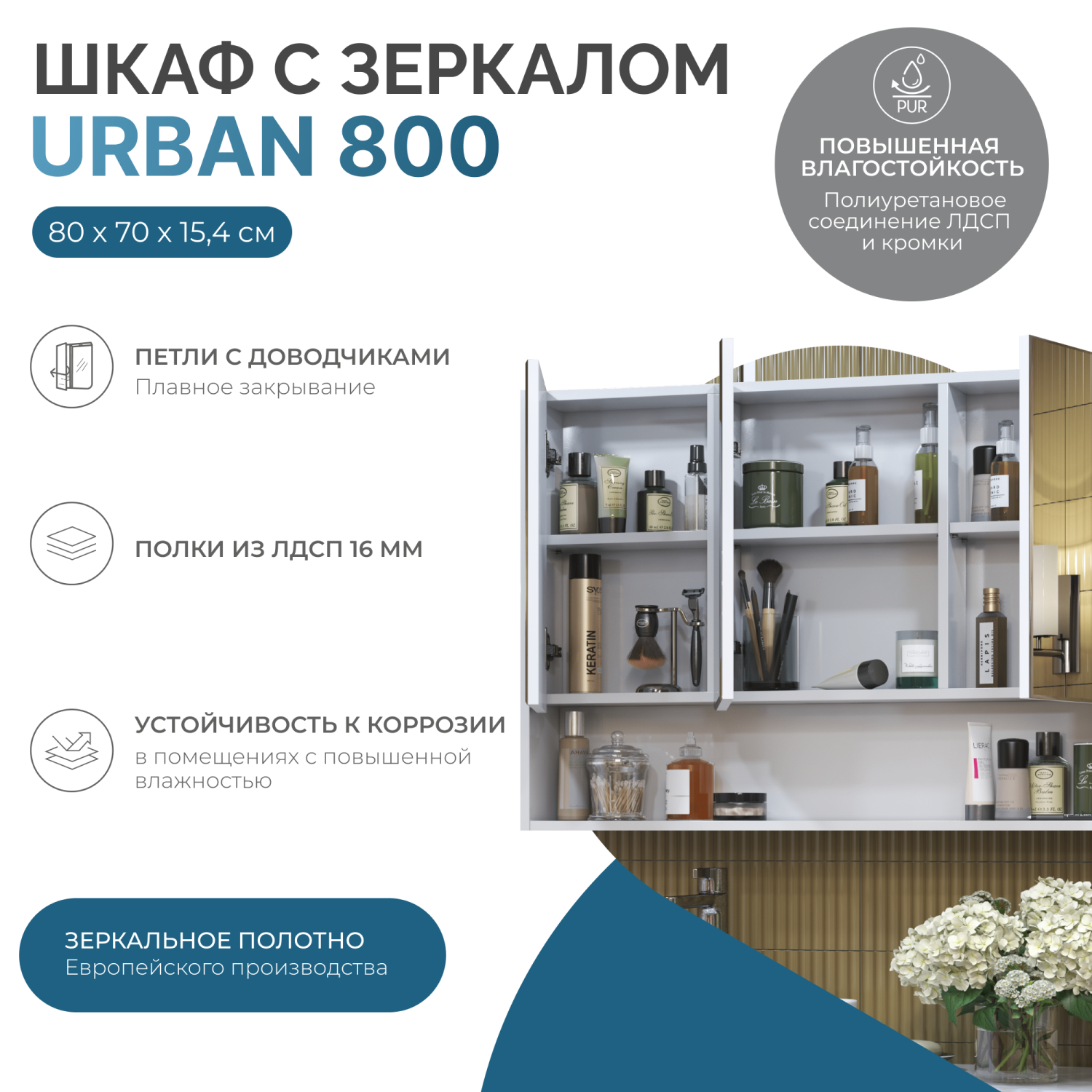 Шкаф VIGO навесной с зеркалом Urban 800 (zsh.URB.80) - фото 2