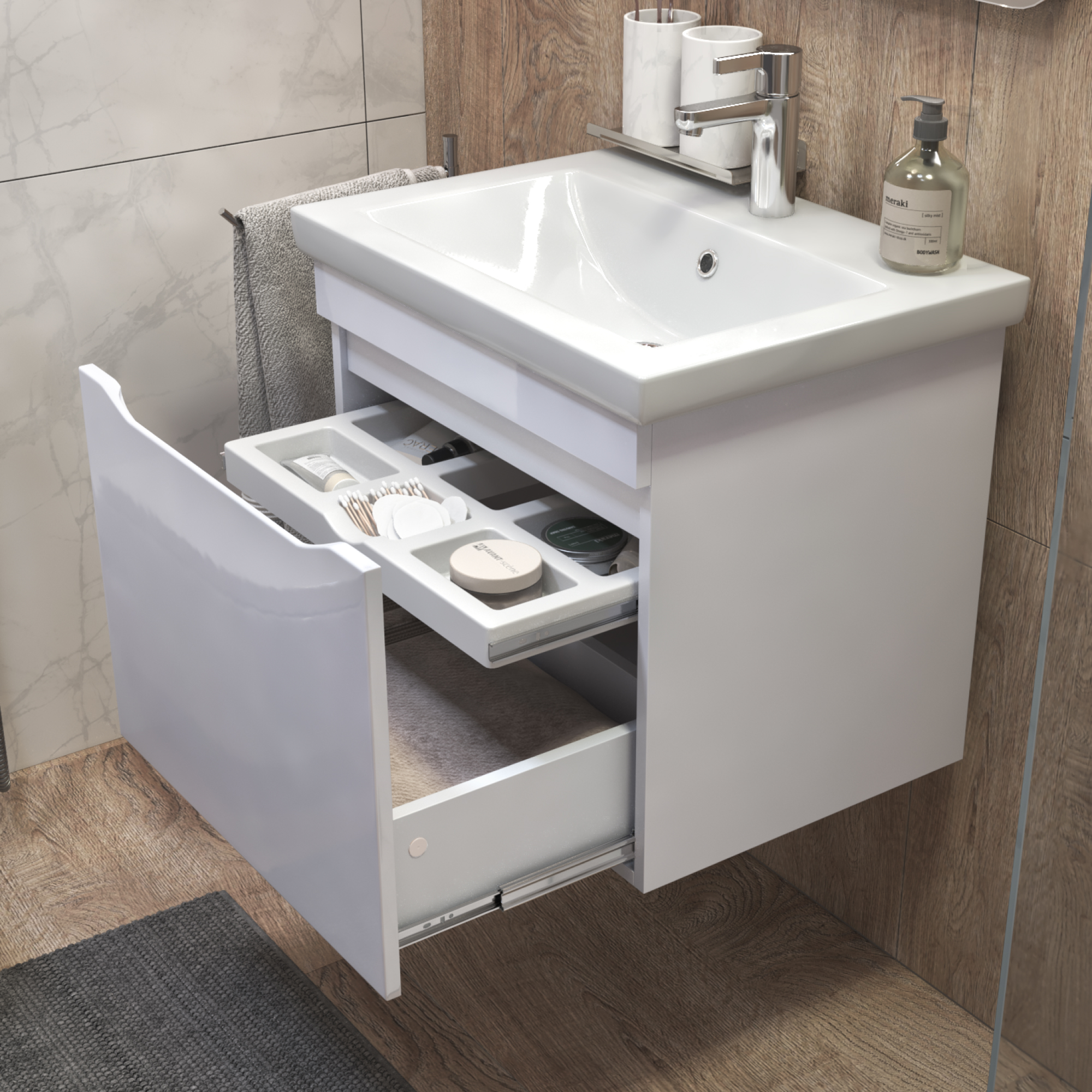 Тумба VIGO Grani под раковину Grani 600-0-1 (Como) навесная (057 белый) - фото 3