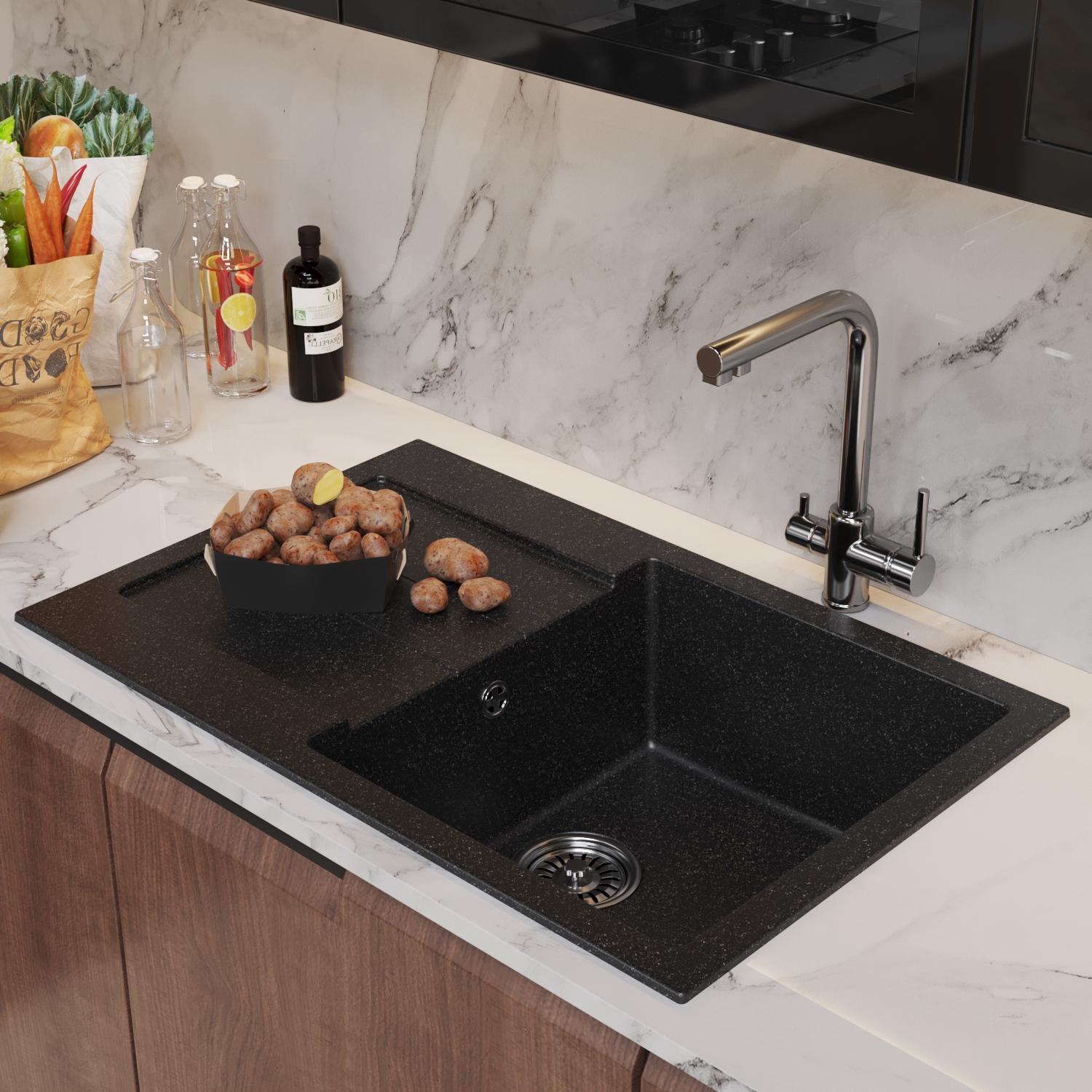 Мойка MIXLINE ML-GM31 с крылом черная (308) 770*500*190мм NEW (552189) Мойка MIXLINE ML-GM31 с крылом черная (308) 770*500*190мм NEW (552189) - фото 4