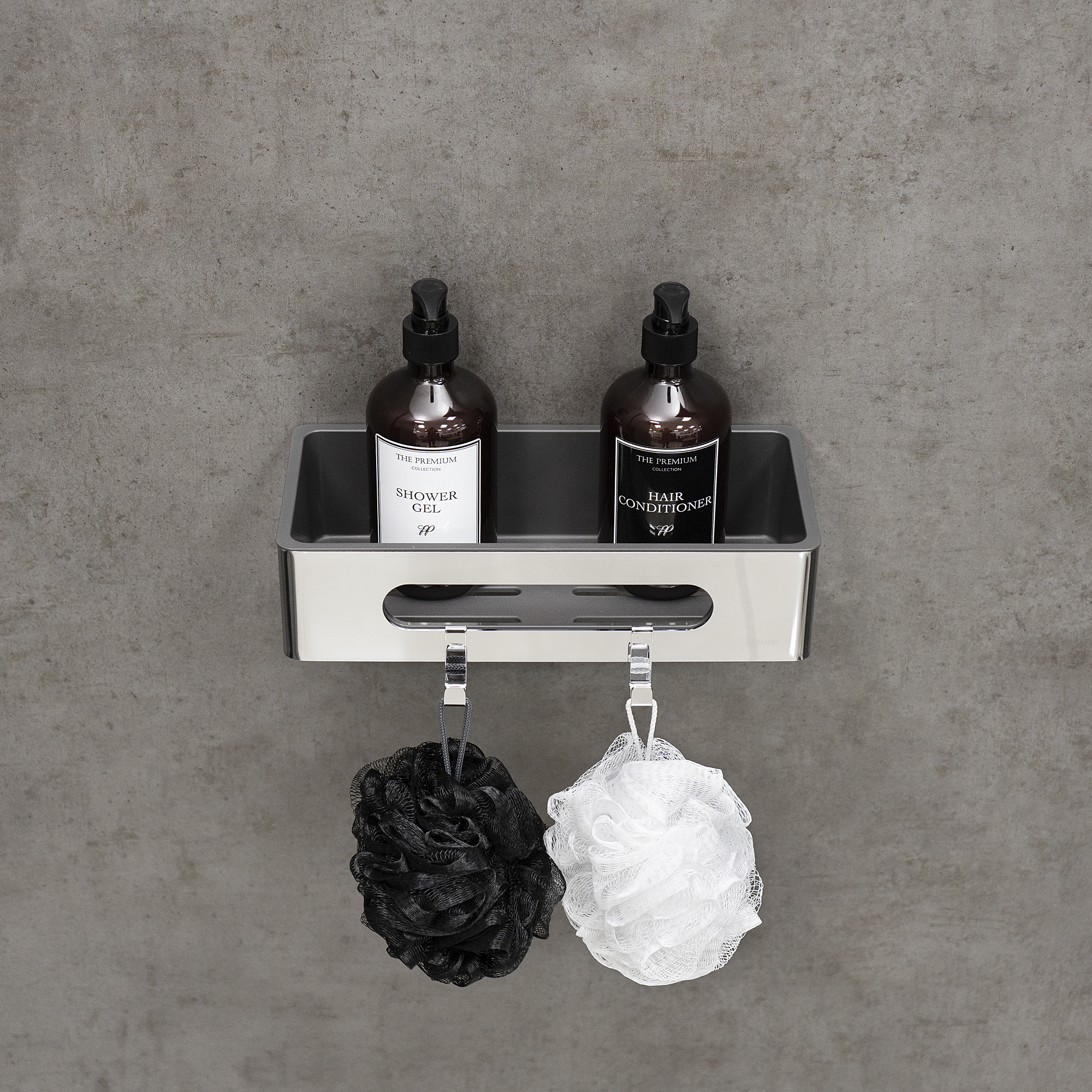 Полка для душа прямая Lemark SHELF LINE из нерж. стали с крючками, хром/вставка-пластик графит (9771043) Полка для душа прямая Lemark SHELF LINE из нерж. стали с крючками, хром/вставка-пластик графит (9771043) - фото 5