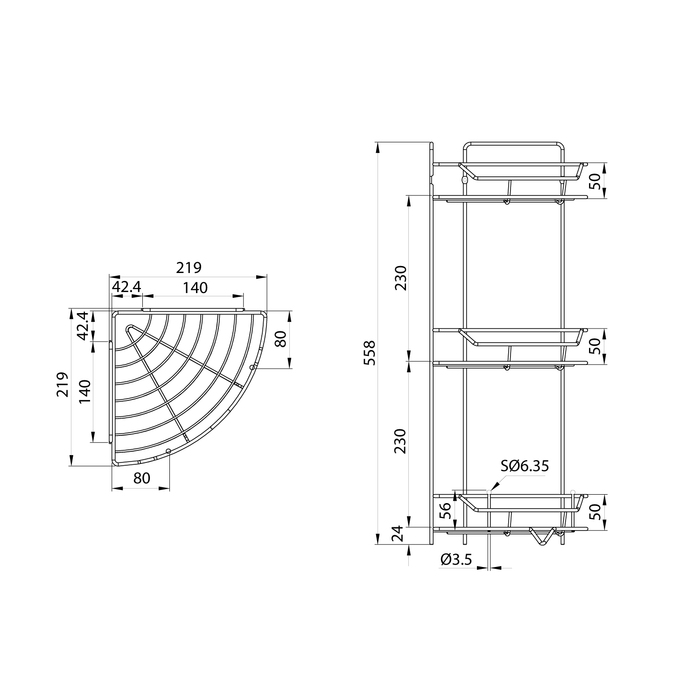 Полка трёхъярусная угловая Milardo Grid проволока стальная, хром (GRICC3CM44) Полка трёхъярусная угловая Milardo Grid проволока стальная, хром (GRICC3CM44) - фото 2